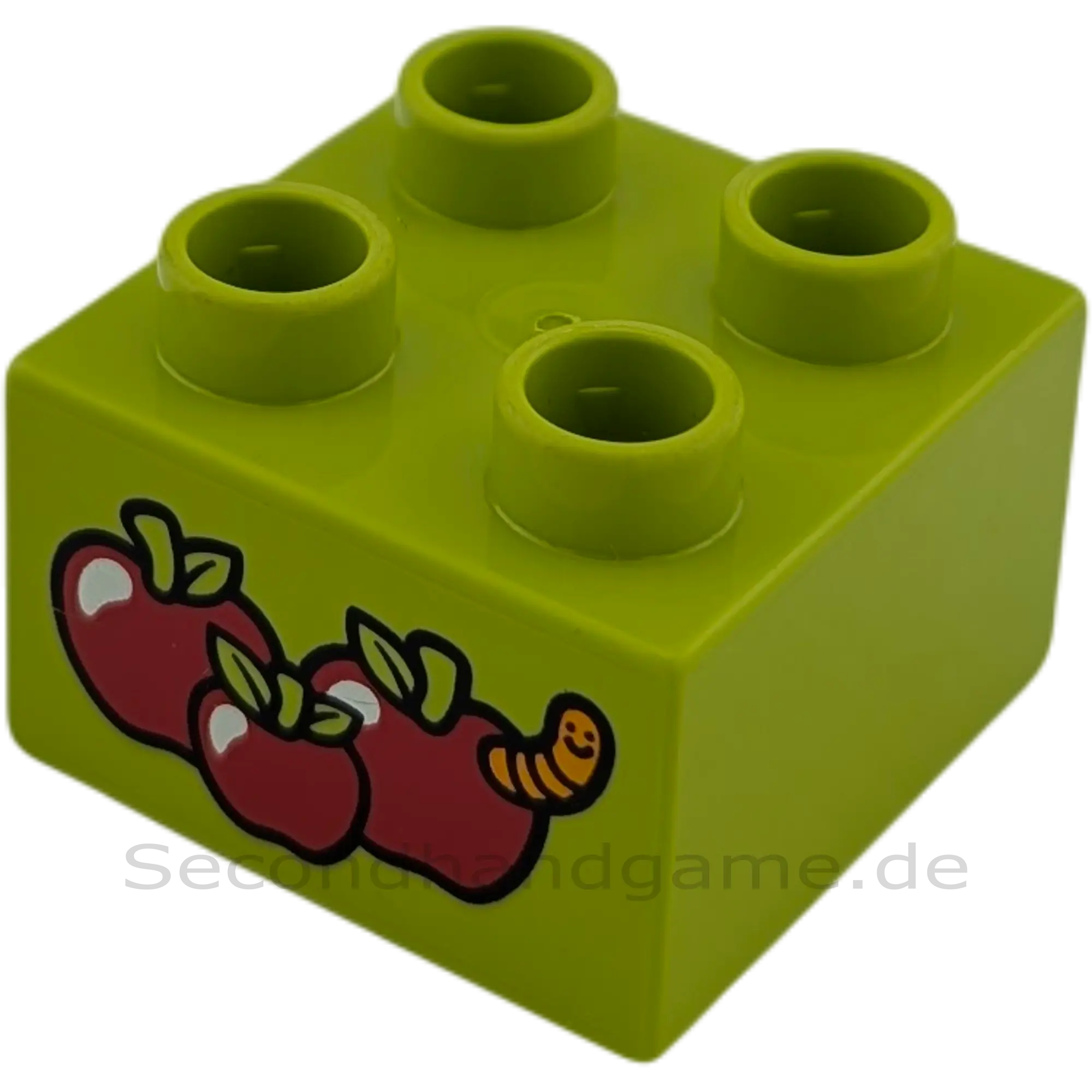 Lego Duplo 2x2 Hellgrün mit Apfel und Wurm 3437