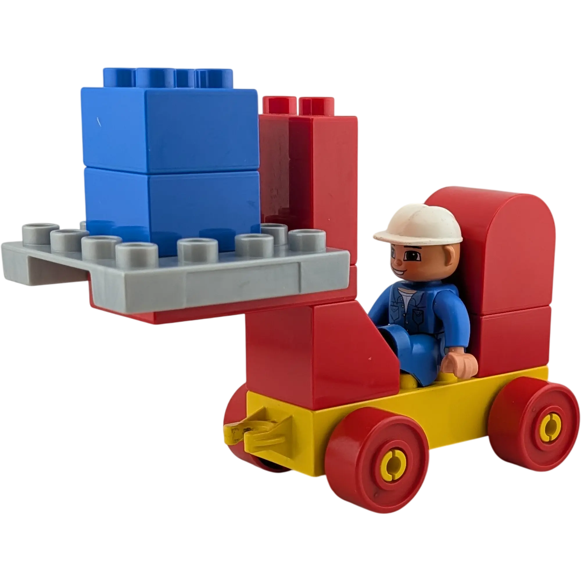 Lego Duplo Gabelstapler Rot Gelb mit Bauarbeiter