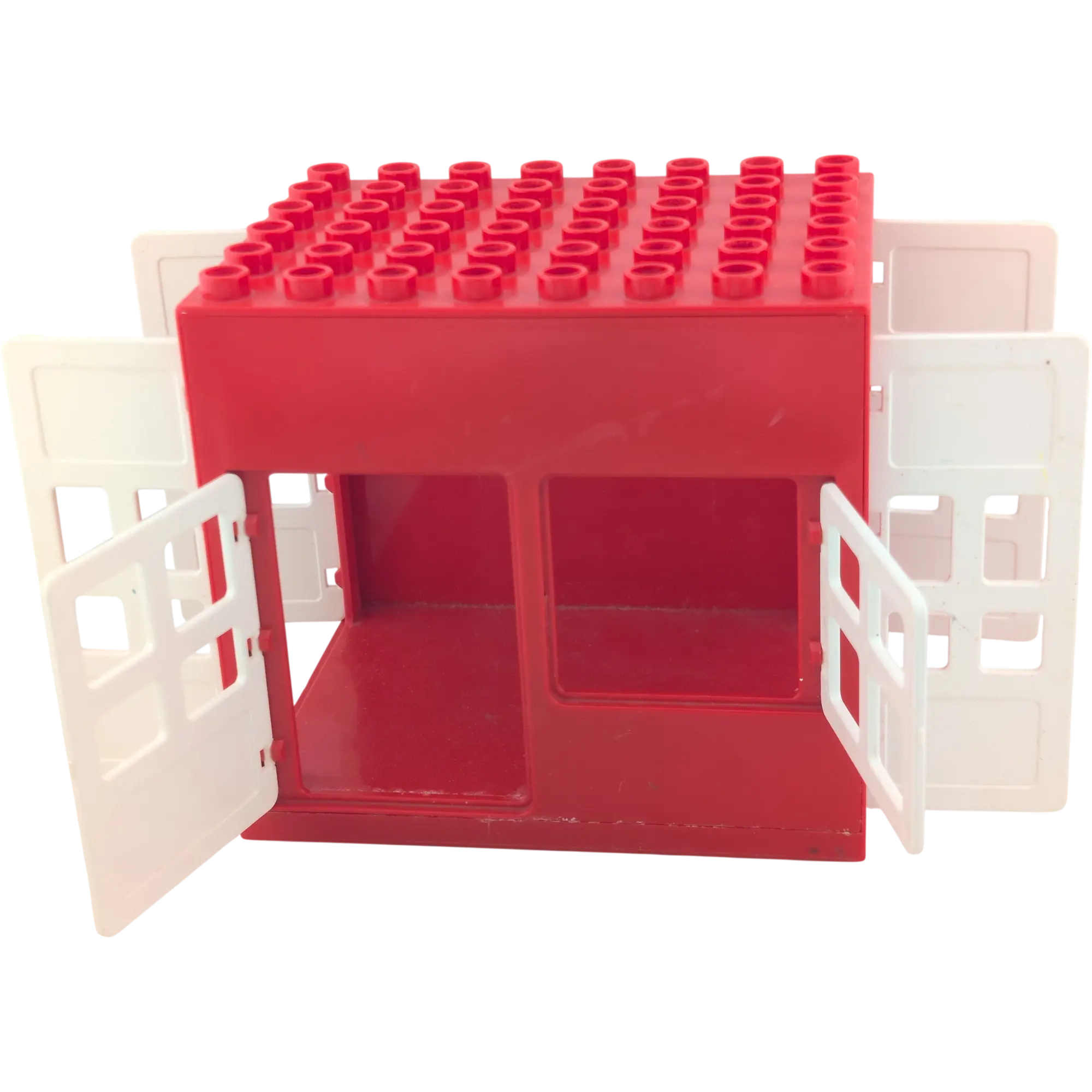 Lego Duplo Rot Verkaufsstand Kiosk Feuerwache mit 5 Türen und einem Fenster Weiß 6x8