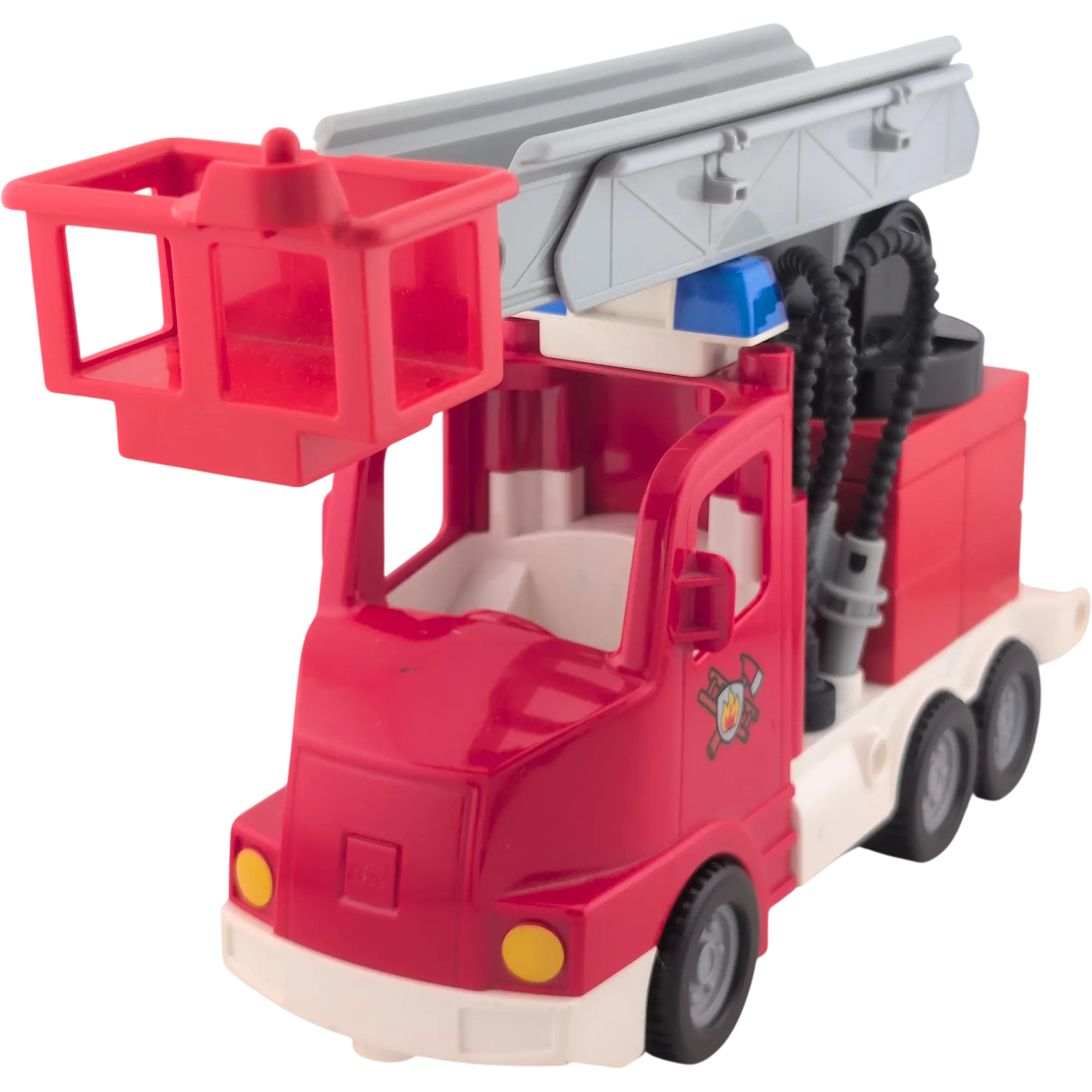 Lego Duplo Auto Rot Feuerwehrauto mit großer Drehleiter Blaulicht drei Schläuche