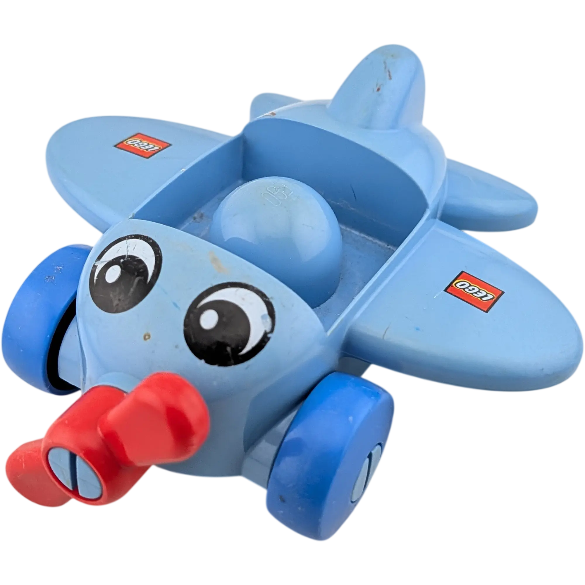 Lego Duplo Primo Flugzeug Hellblau mit Gesicht und rotem Propeller