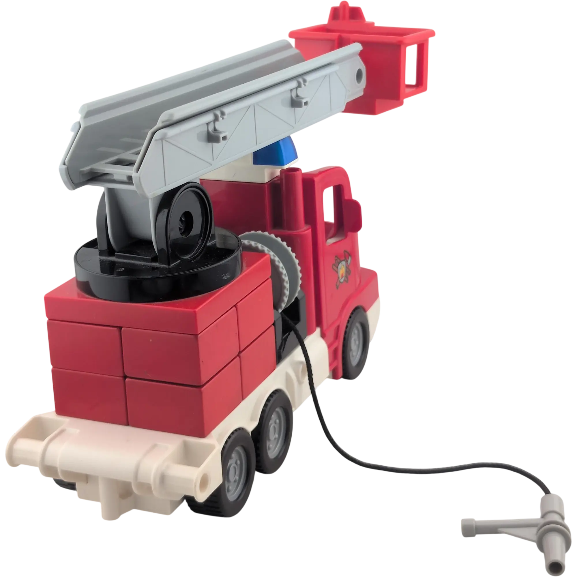 Lego Duplo Auto Rot Feuerwehrauto mit großer Drehleiter Blaulicht drei Schläuche