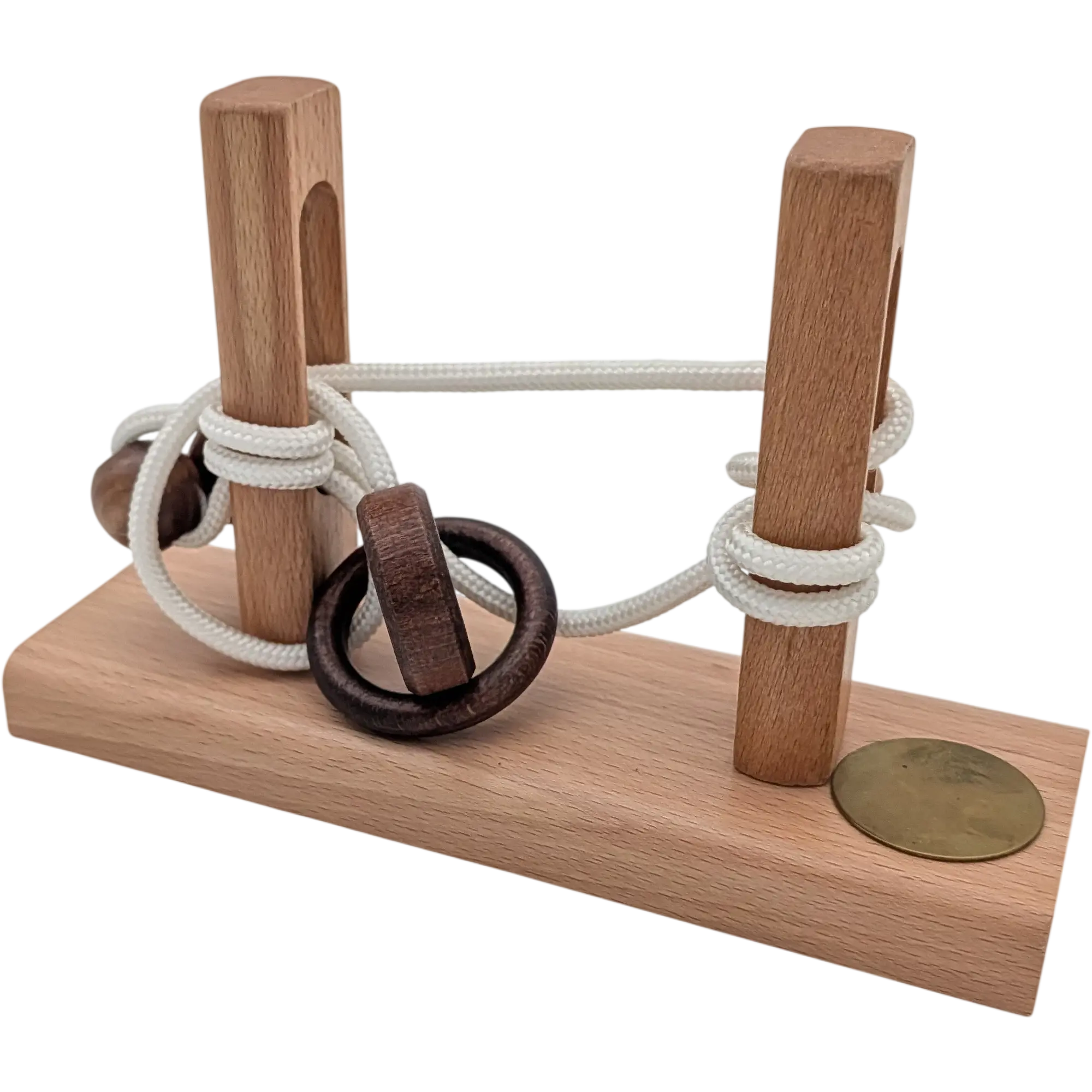 Holzspiel Geduldspiel Seilpuzzle Knobelspiel mit Kordel, Ring, Kugel und Holzscheiben, Ansicht 2