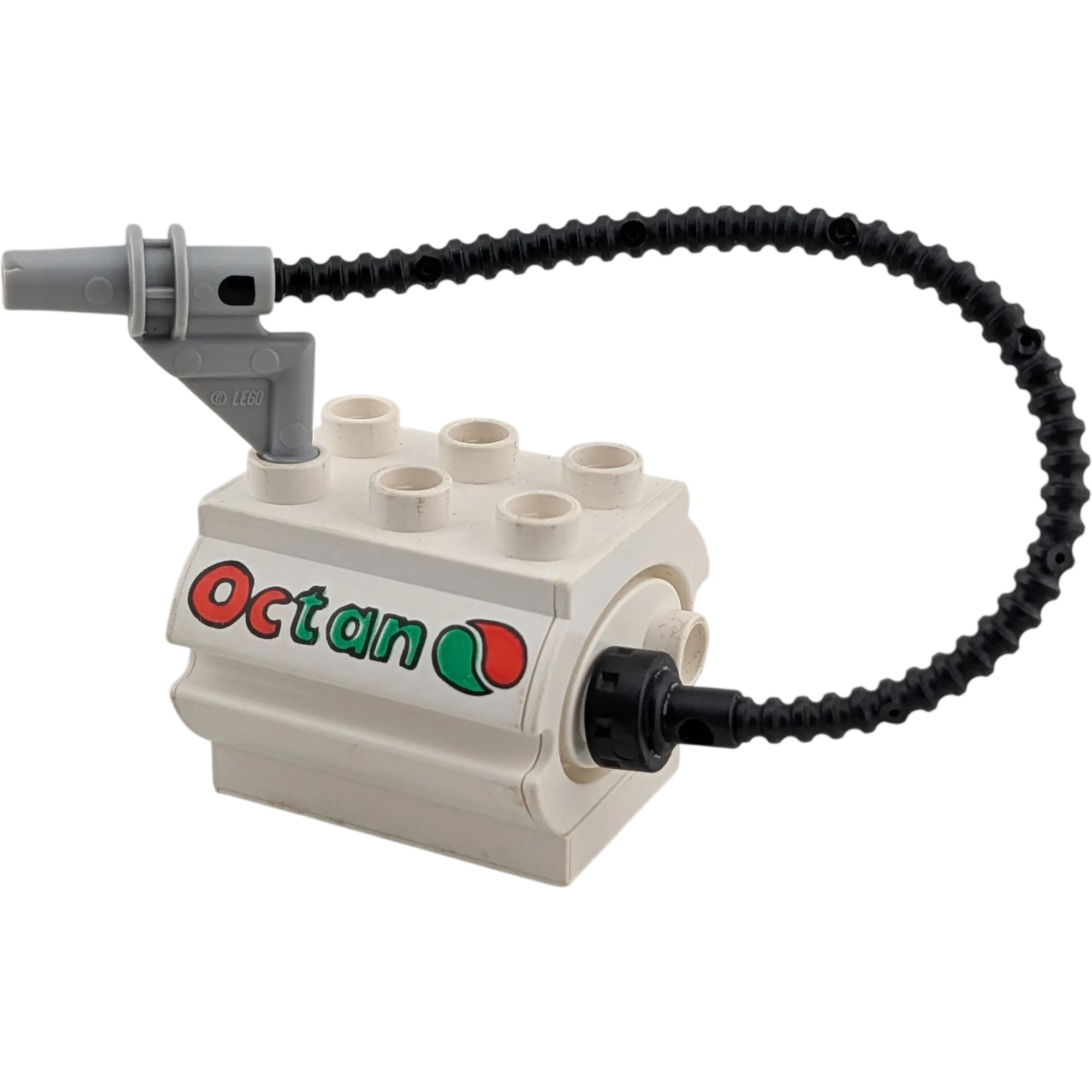 Lego Duplo Tankstelle Zapfsäule Weiß mit Octan Logo und Tankschlauch Schwarz Hellgrau
