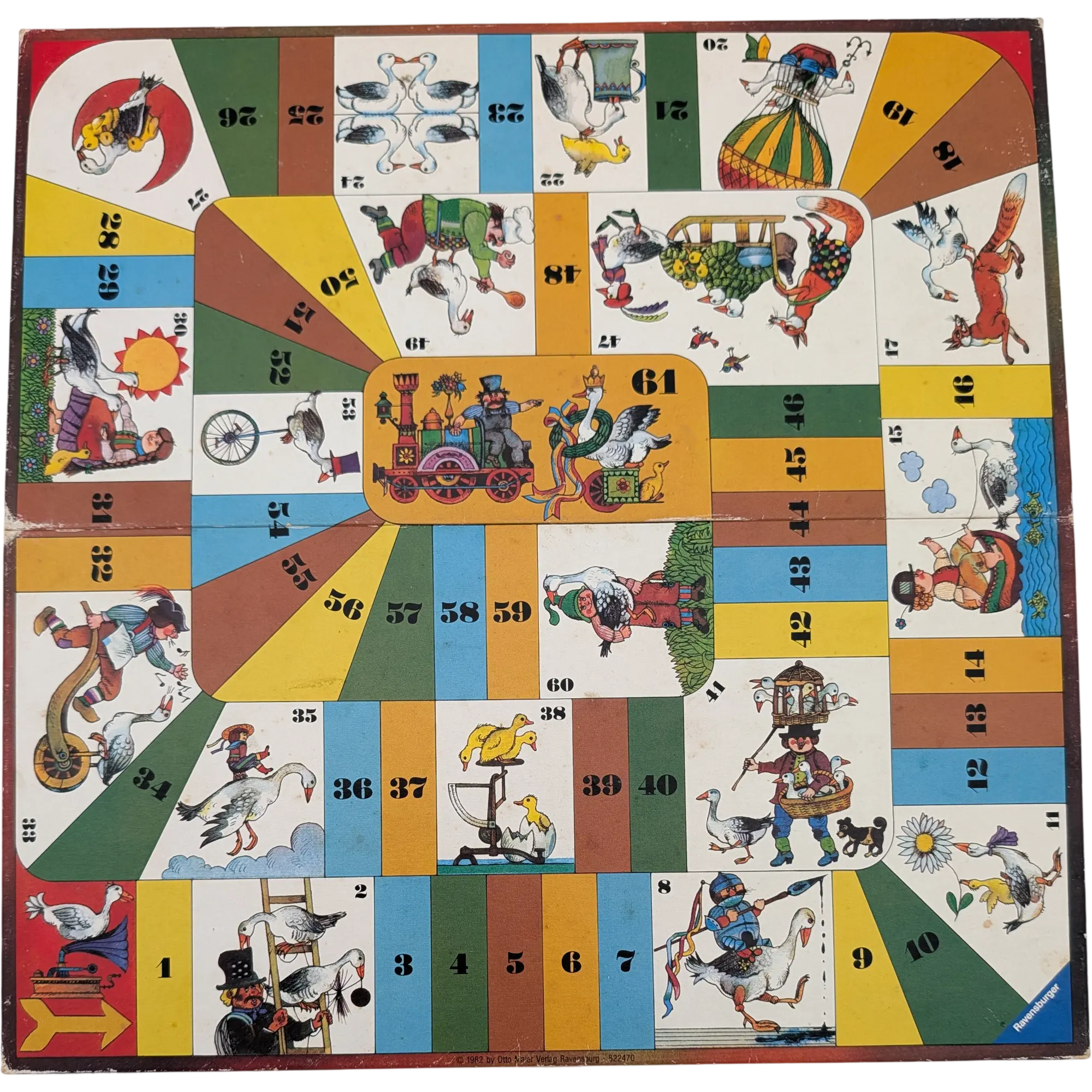 Spielplan Spielbrett Ravensburger Gänsespiel, altes Schlangen und Leiterspiel beidseitig bedruckt