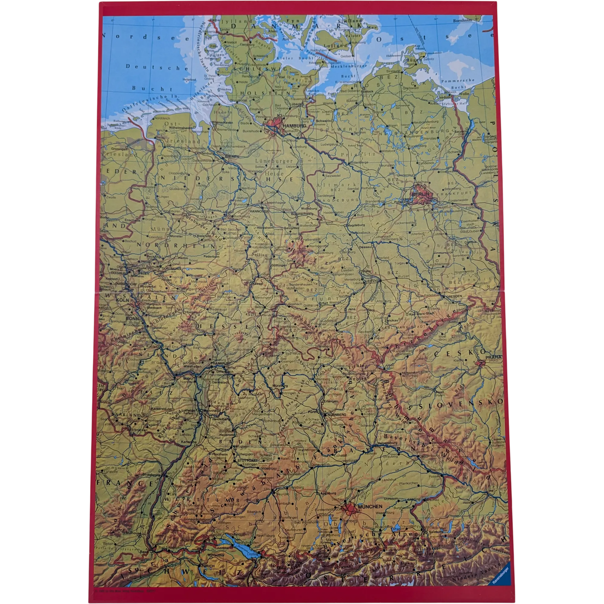 Spielplan Spielbrett Ravensburger Deutschlandreise 1986 mit Reliefkarte Deutschland beidseitig bedruckt, Ansicht 2