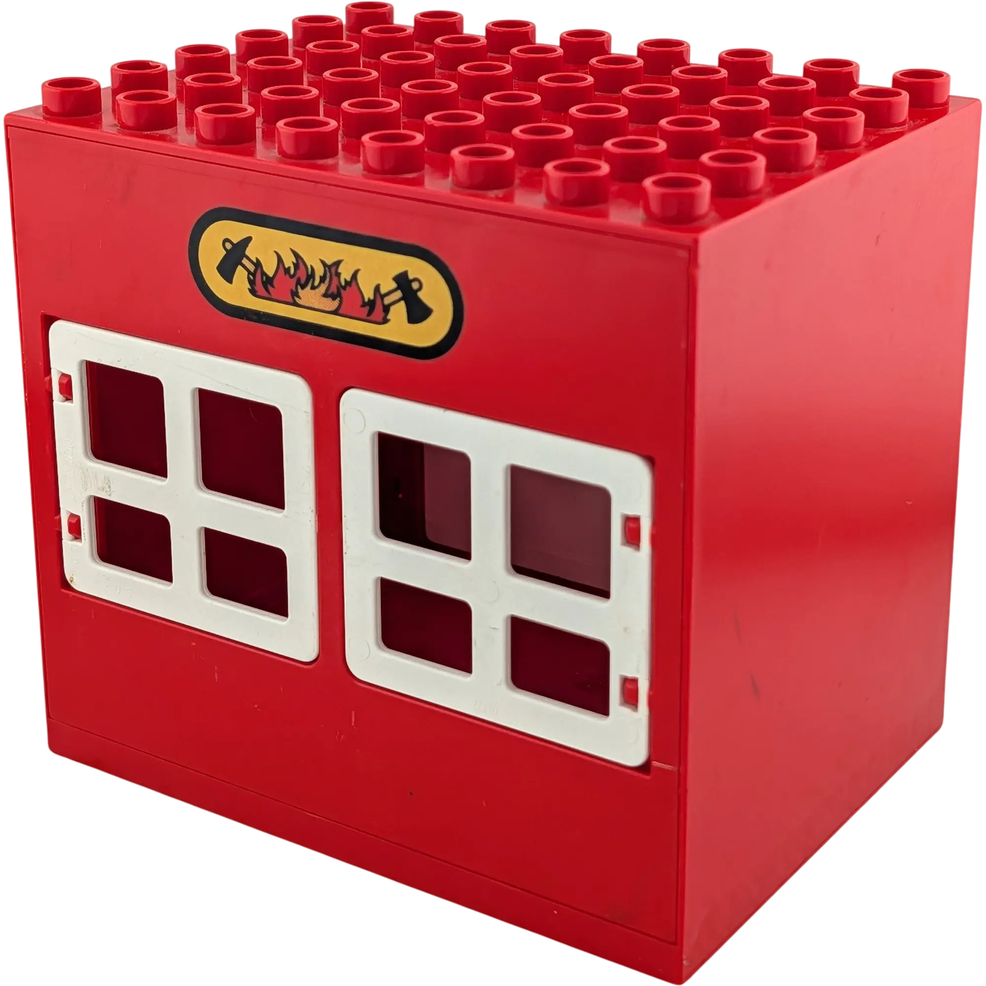 Lego Duplo Rot Feuerwache mit 2 Türen und zweiß Fenster Weiß 6x8 und weiße Tore