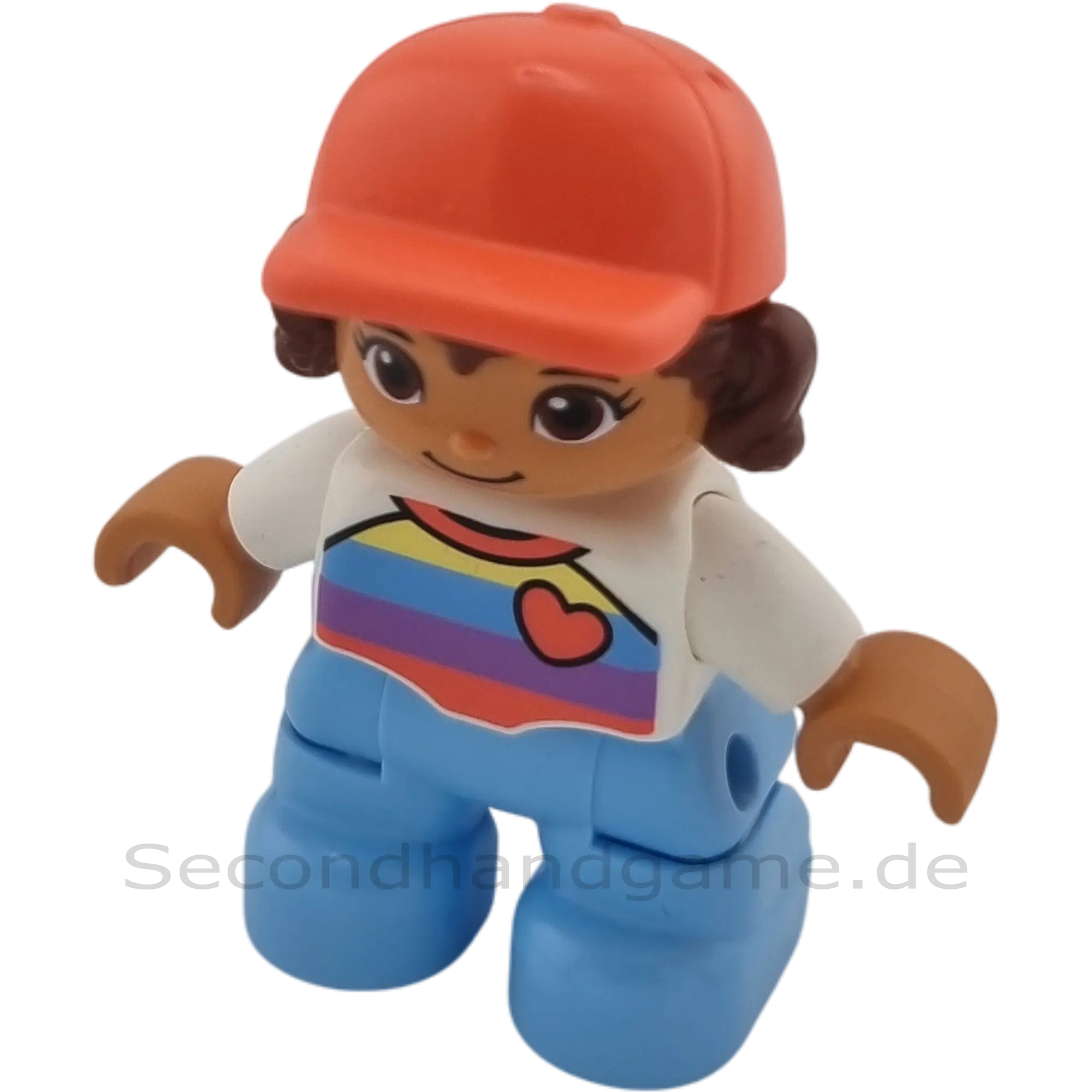 Lego Duplo Figur Kind 208H3 Mädchen mit braunen Haaren und Cape Herz Pulli