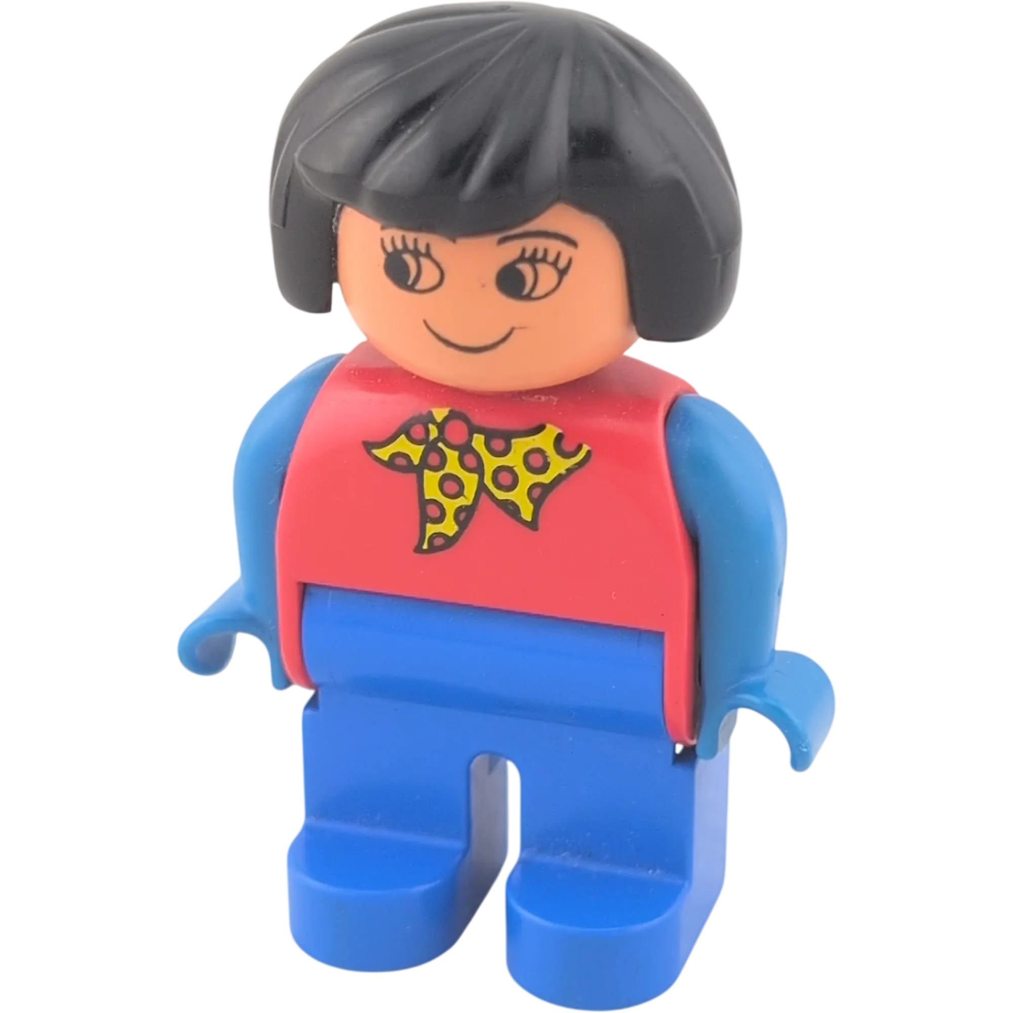 Lego Duplo 4555 Frau blaue Hose, Rotes Oberteil mit Halstuch schwarze Haare lange Wimpern