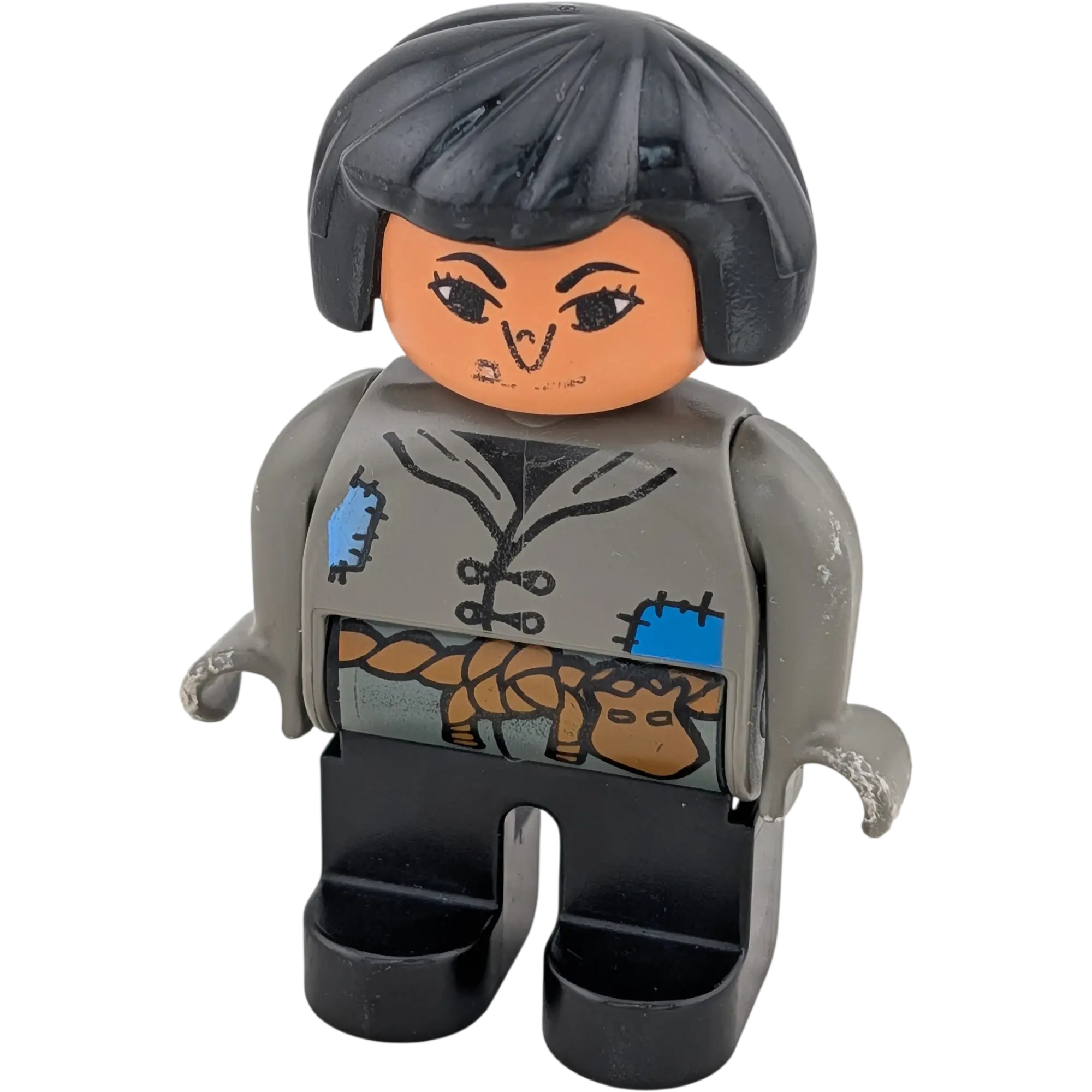 Lego Duplo Hexe große Nase mit Warze, schwarze Haare, graues Gewand