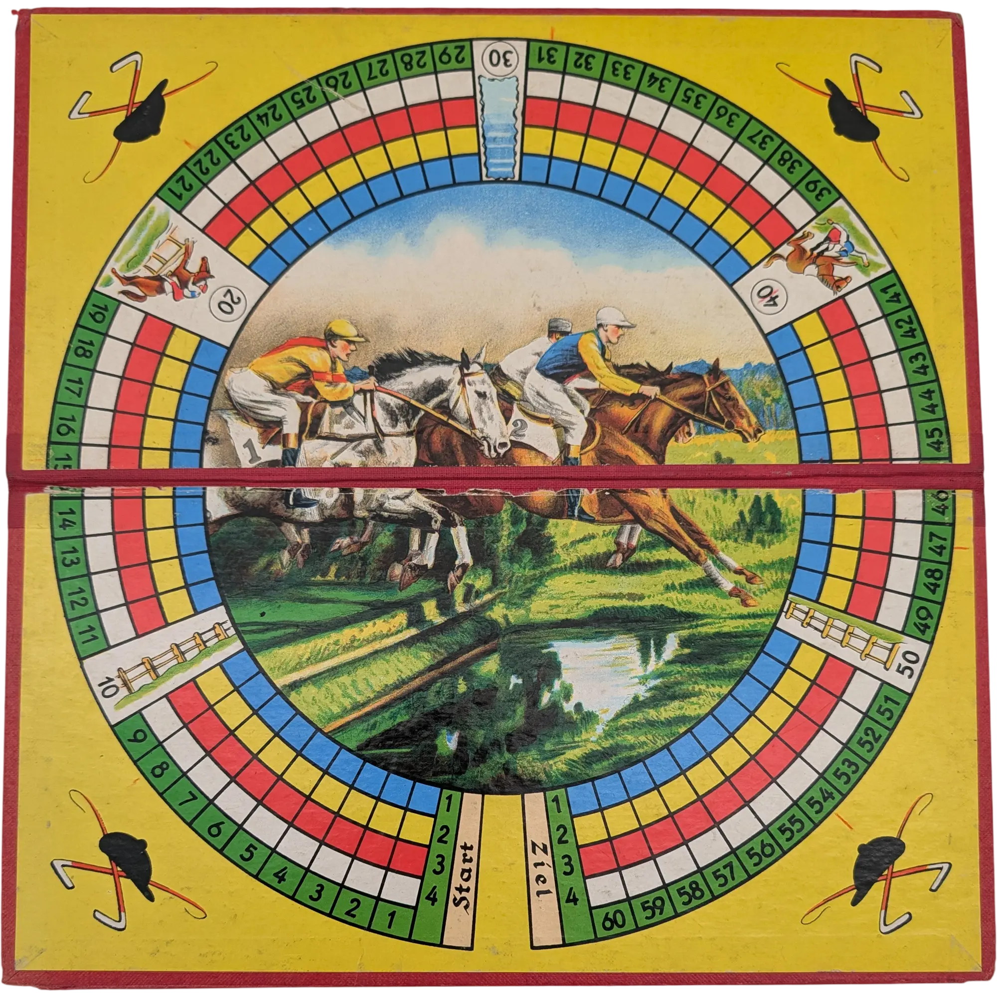 Spielplan Spielbrett Pferderennen altes Flugplatzspiel selten