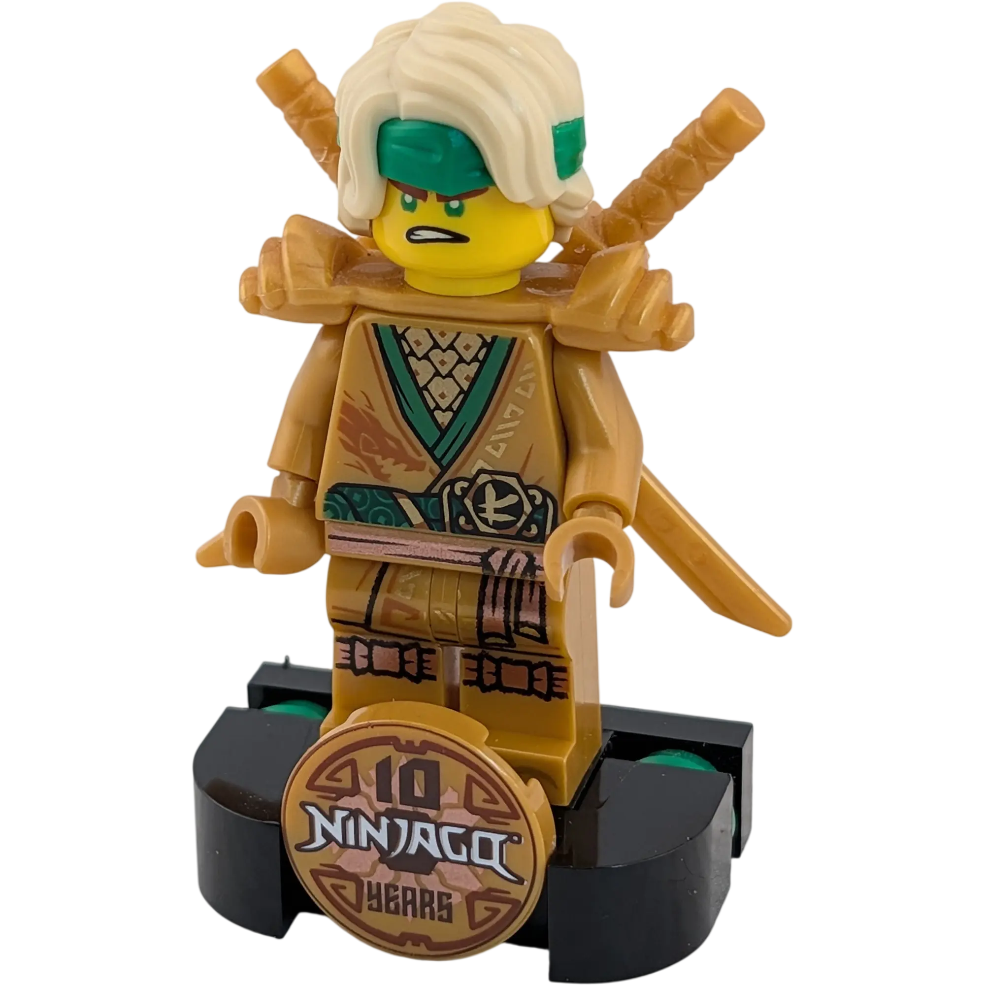 Lego Ninjago Minifigur Lloyd Golden Ninja 10 Jahre Jubiläum njo640 mit Katanas und Ständer