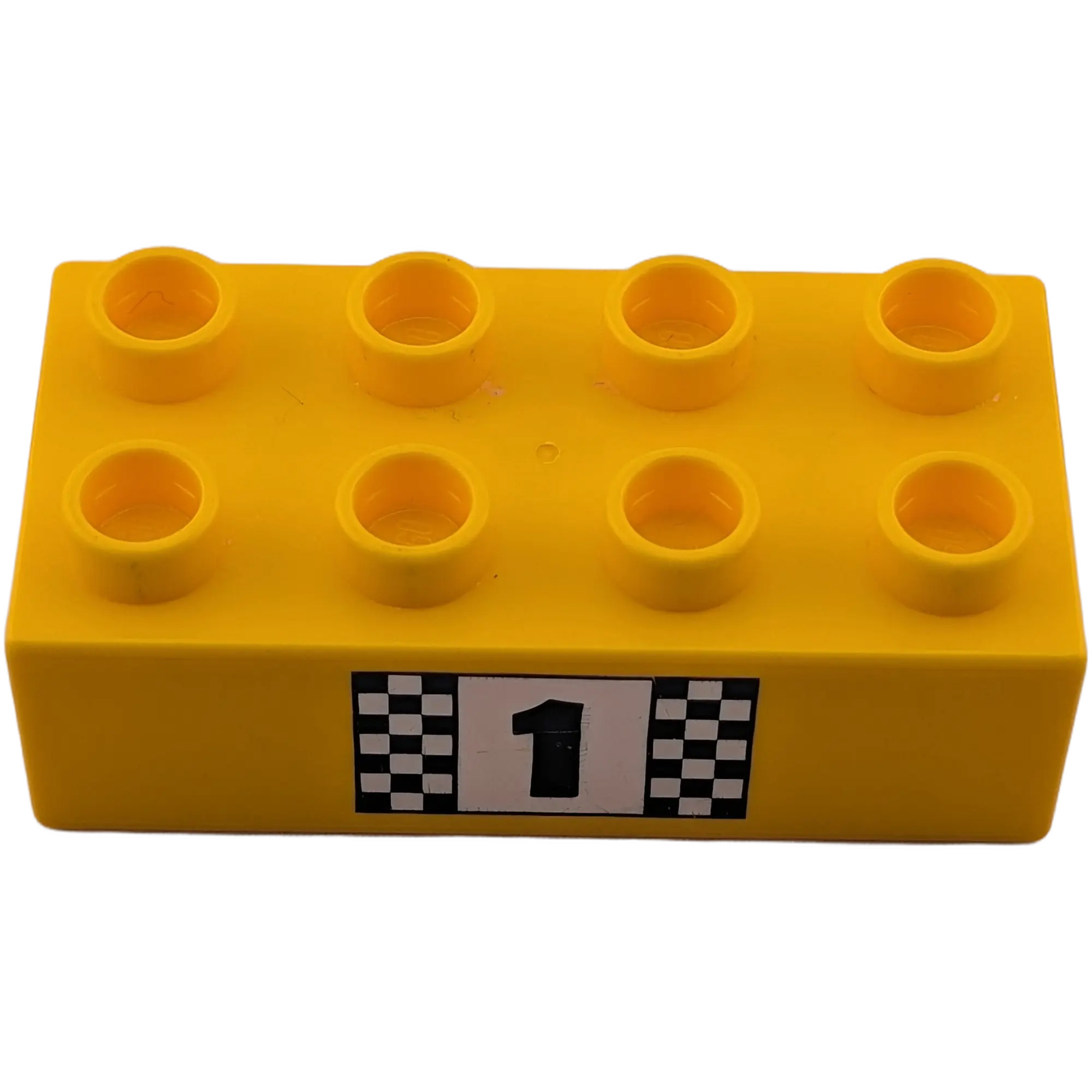 Lego Duplo 2x4 Stein 3011 Gelborange Bedruckt mit Flagge Ziel Zahl Eins, Ansicht 2