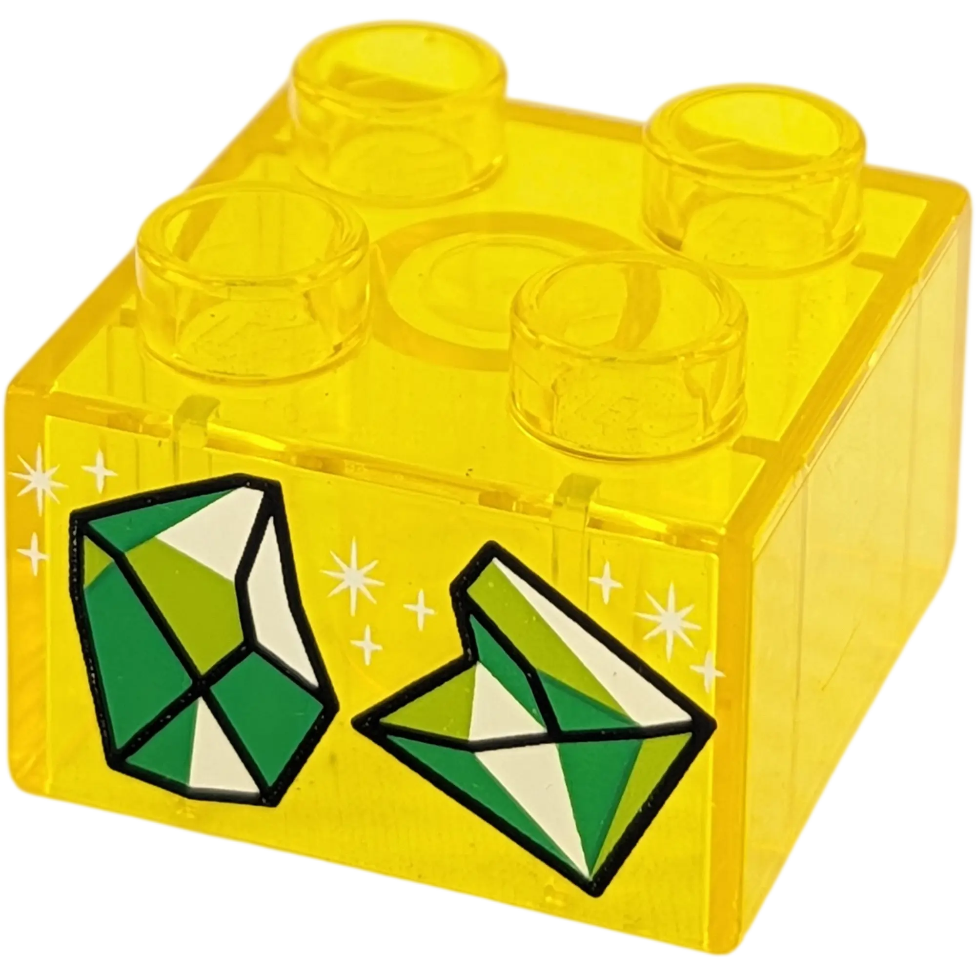 Lego Duplo 2x2 Stein Transparentes Gelb mit Diamanten Edelsteinen Grün 3437