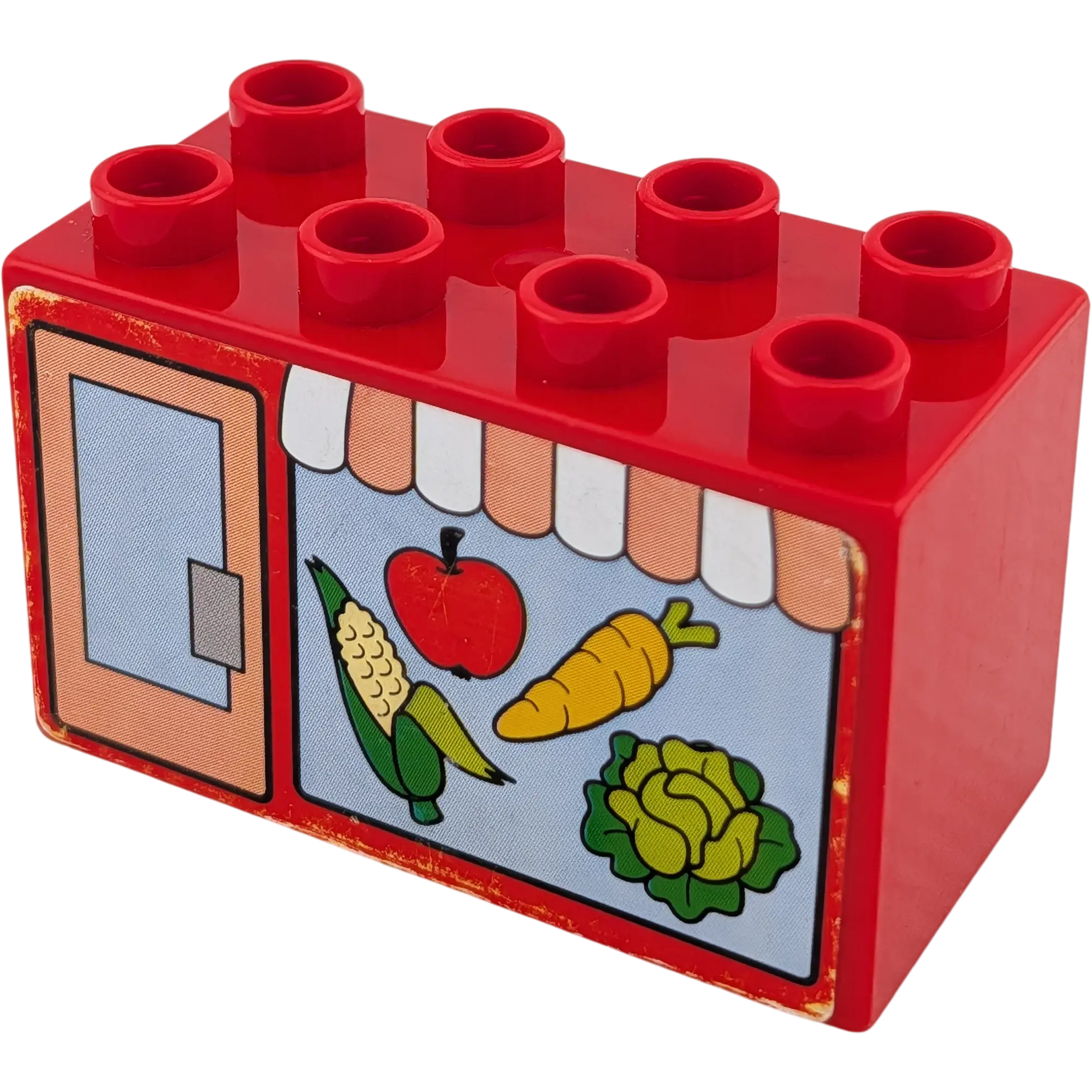 Lego Duplo 31111 Stein Rot beidseitig beklebt mit Gemüse Obst Supermarkt 2x4x2
