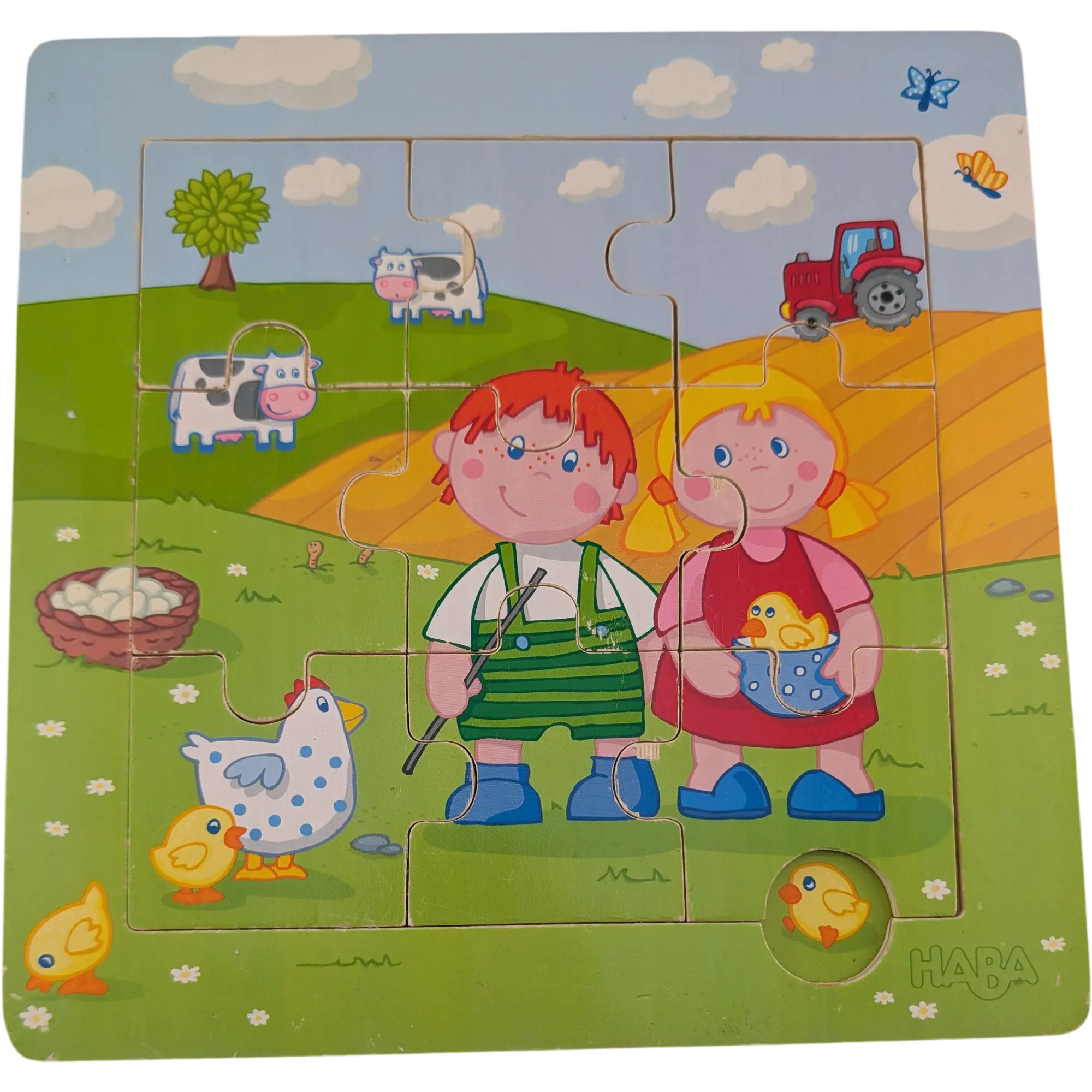 Haba Holzpuzzle Bauernhof 9 Teile Junge und Mädchen