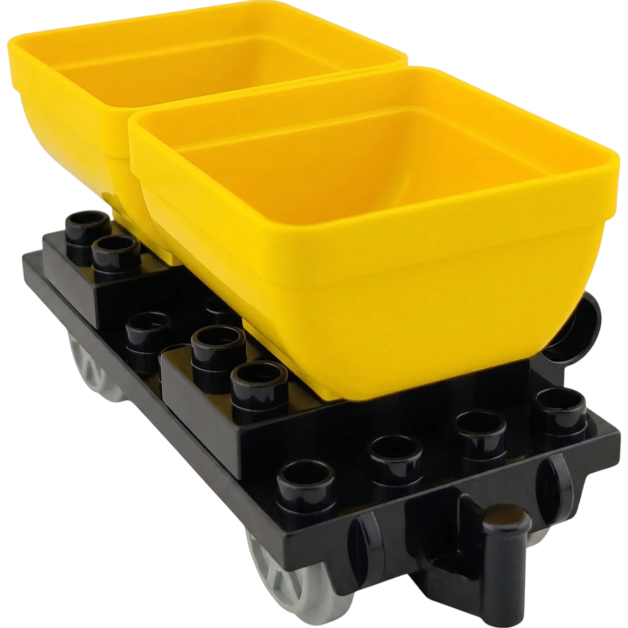 Lego Duplo Eisenbahn Anhänger Zug Container Güterzug Schwarz Gelb Kippbar 4x8 graue Räder
