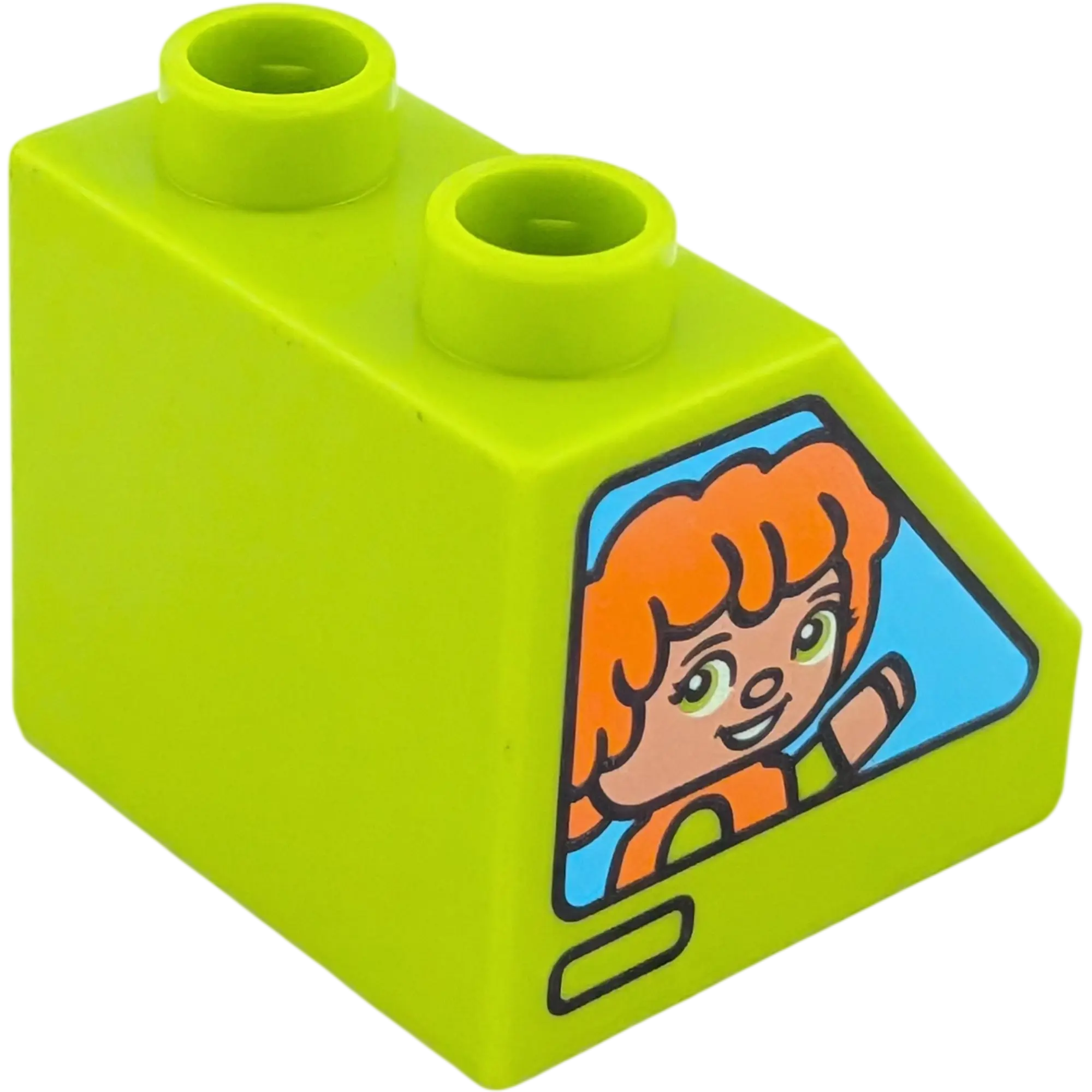 Lego Duplo 6474 Schrägstein 2x2x1 Lime bderuckt mit Junge mit Mütze und Mädchen