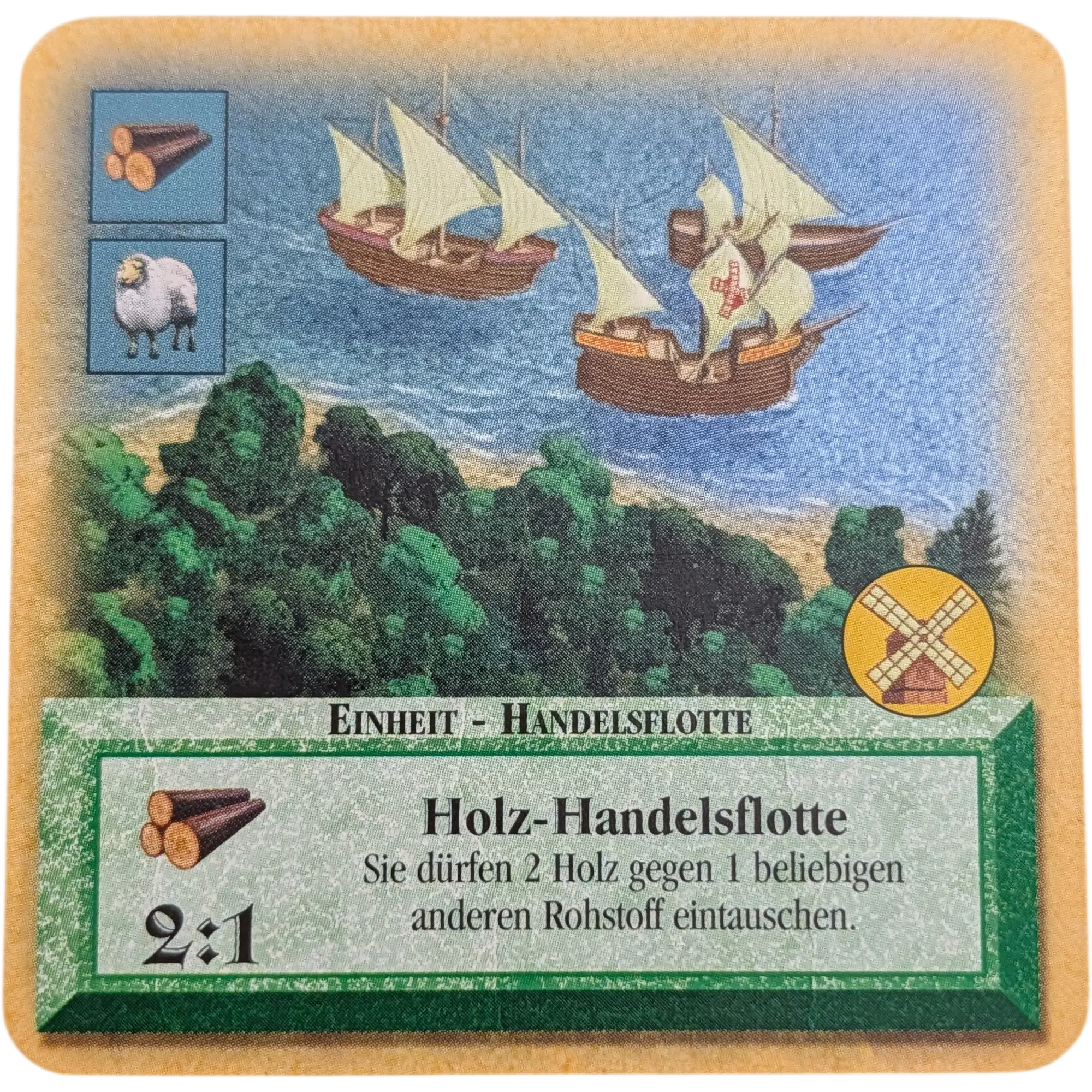 Kosmos Die Siedler von Catan das Kartenspiel Ersatzteil Karte Grün Holz-Handelsflotte