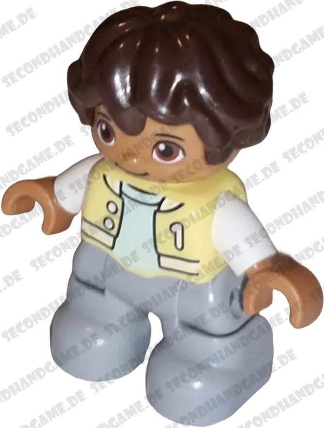 Lego Duplo Figur 540H4 Junge Afrikaner Jacke Gelb Hose Grau