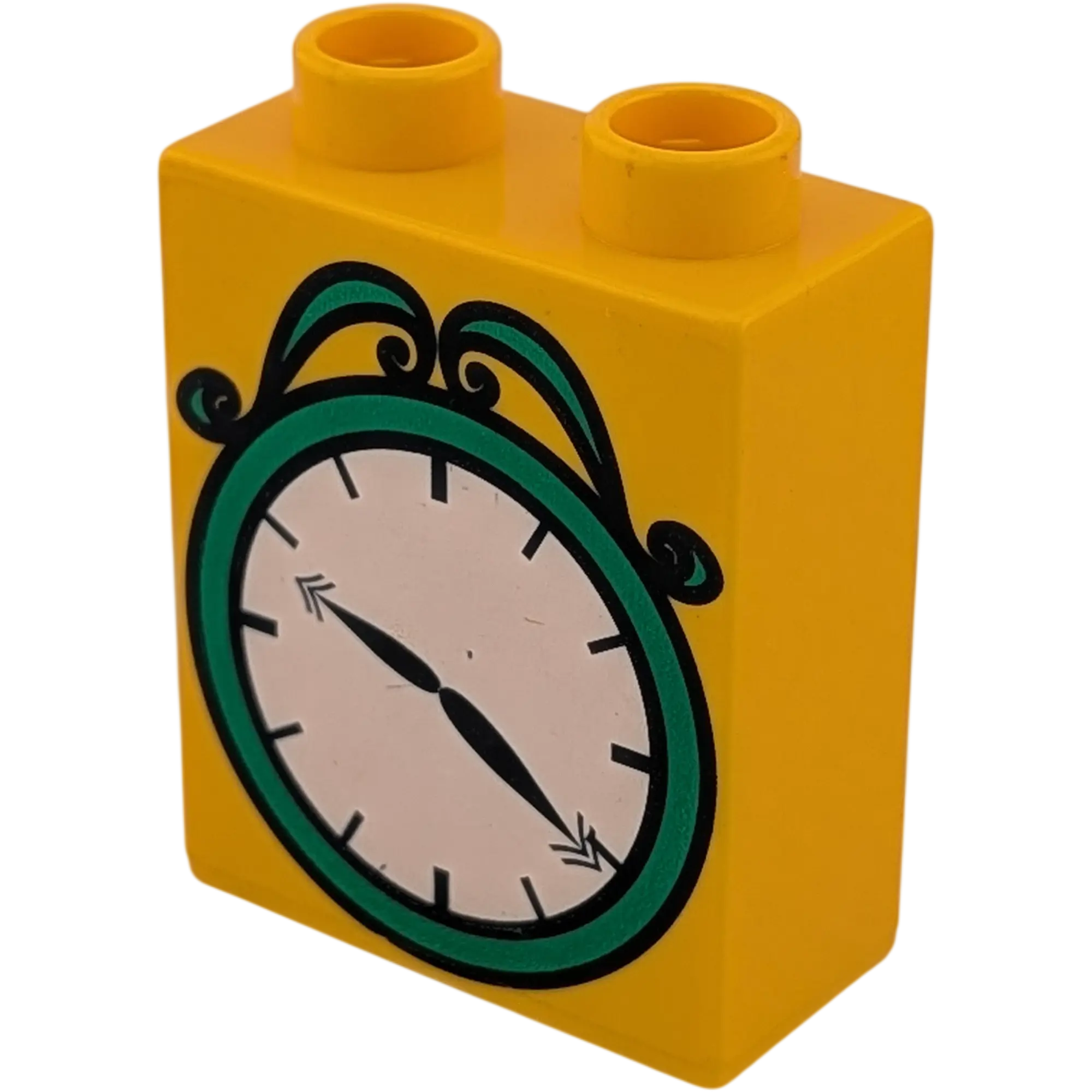 Lego Duplo 4066 Stein 1x2x2 Gelborange mit Wecker Grün