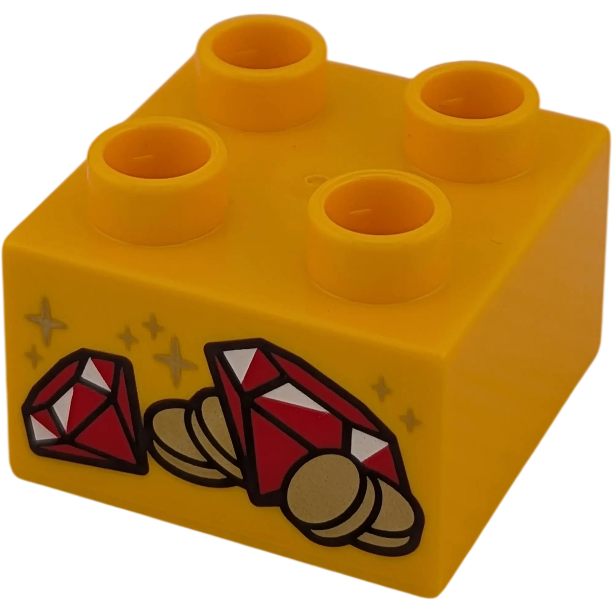 Lego Duplo 2x2 Stein Gelborange mit roten Diamanten Edelsteinen und Goldmünzen 3437