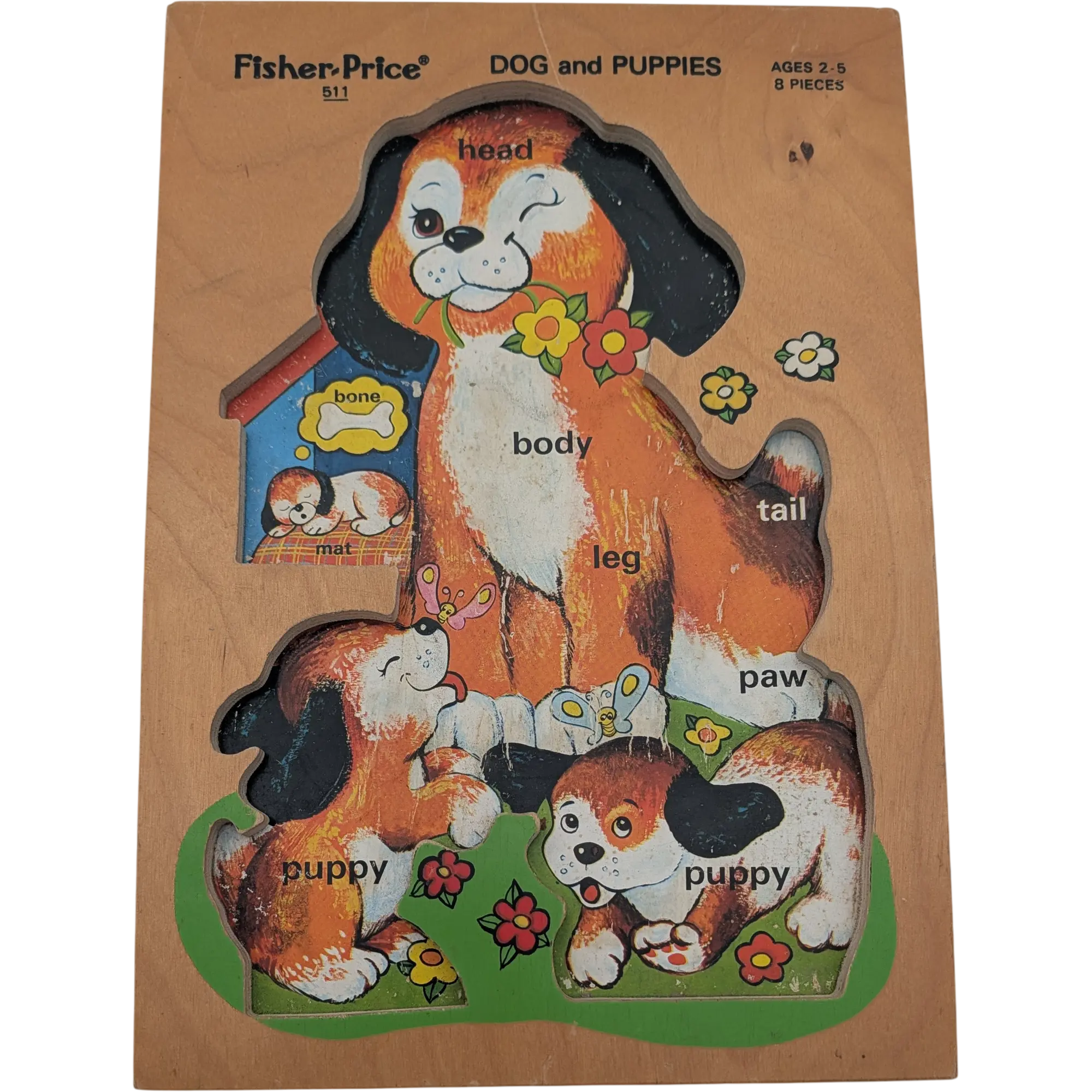 Fisher-Price Holzpuzzle mit Griff Schloss 8 Teile 511 Dog and Puppies, Ansicht 3
