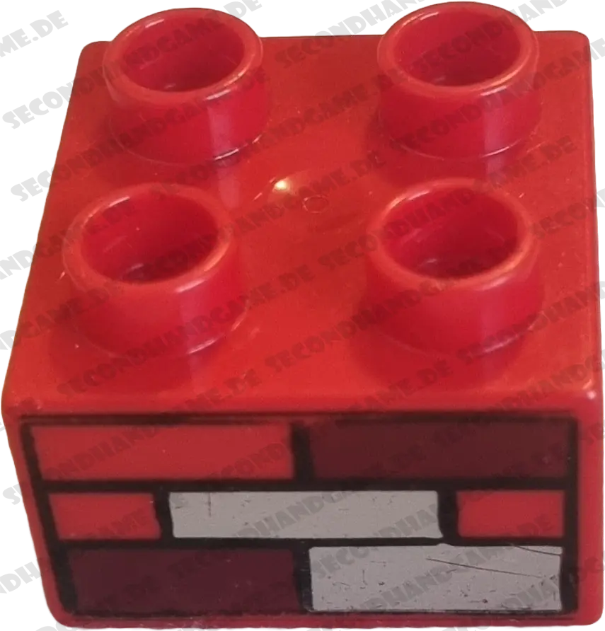 Lego Duplo 2x2 Stein 3437 Rot Bedruckt mit Mauer