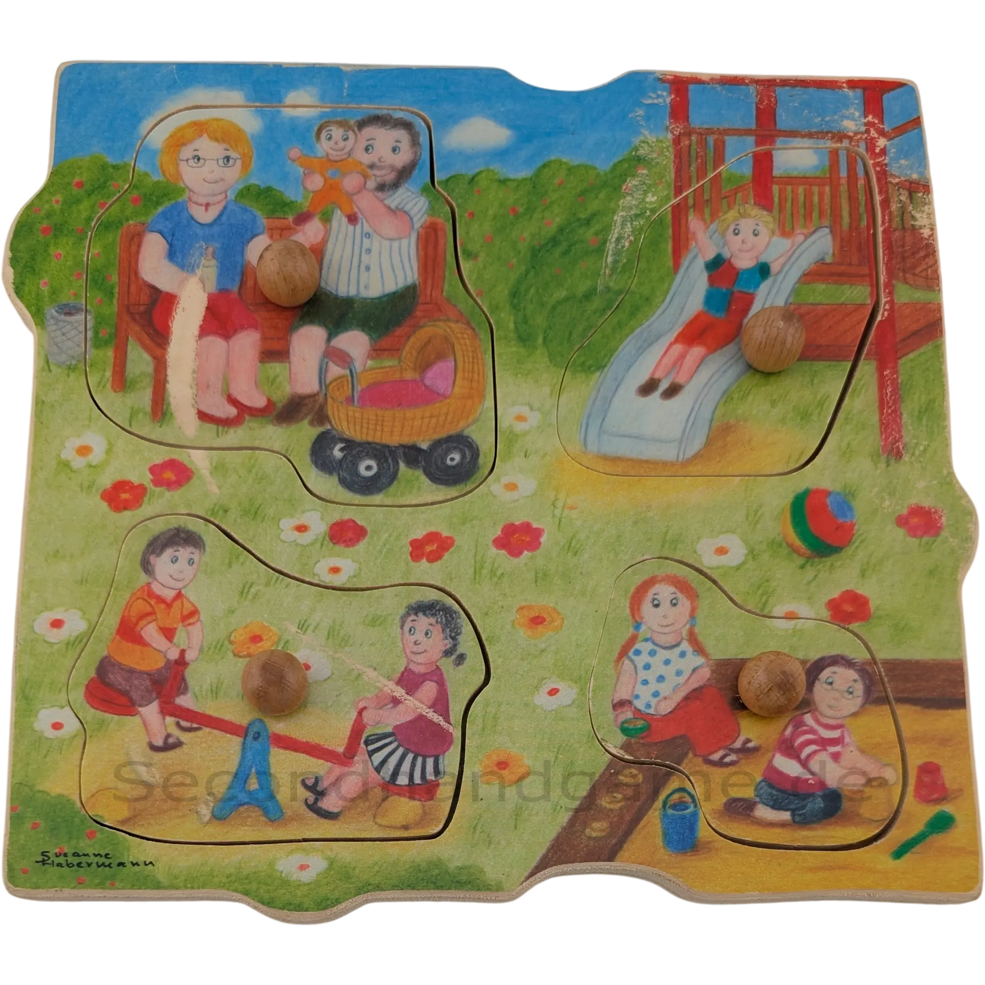 Susanne Hebermann Holz-Einlegepuzzle Auf dem Spielplatz 4 Teile