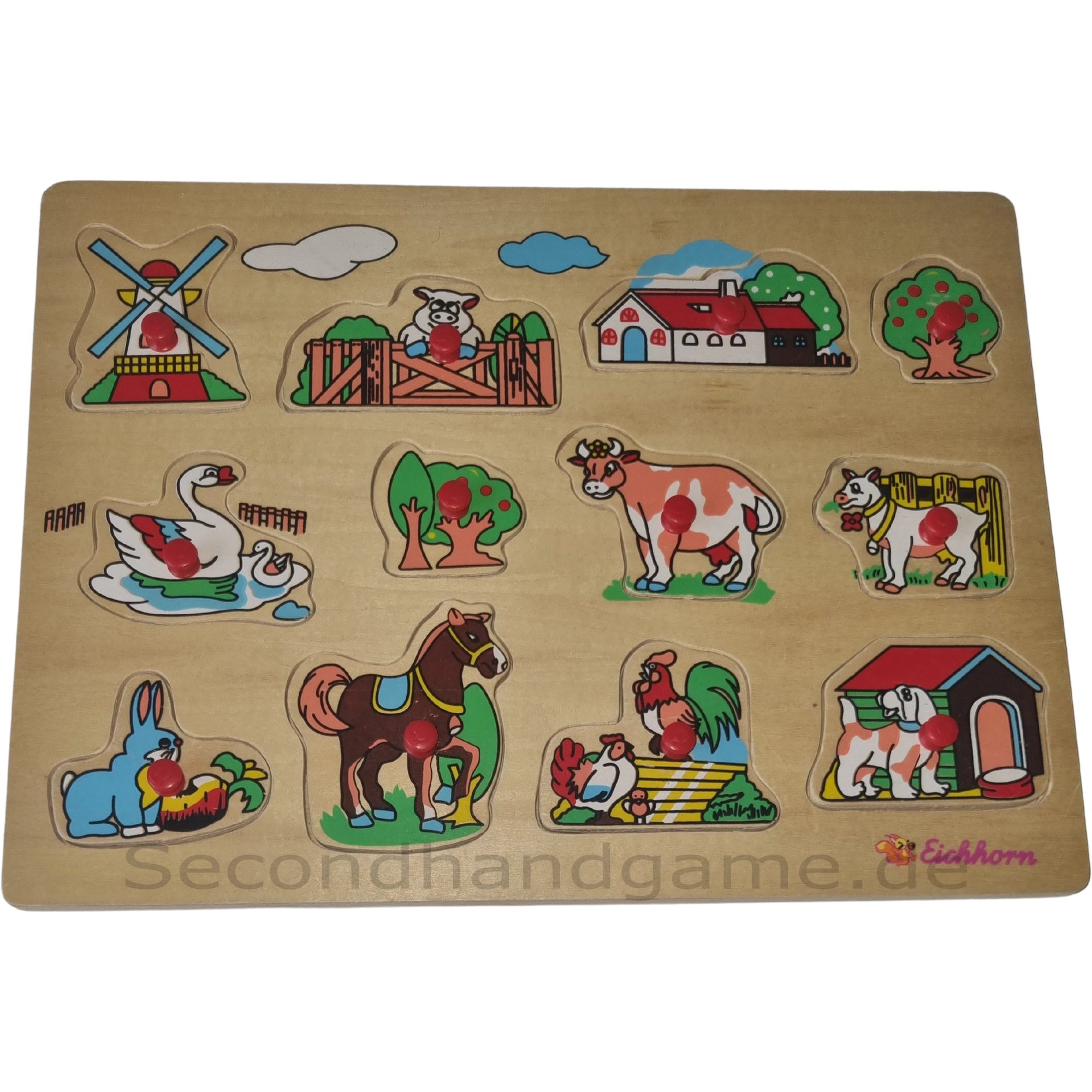 Eichhorn Holzpuzzle mit Griff 12 Teile Windmühle Tiere