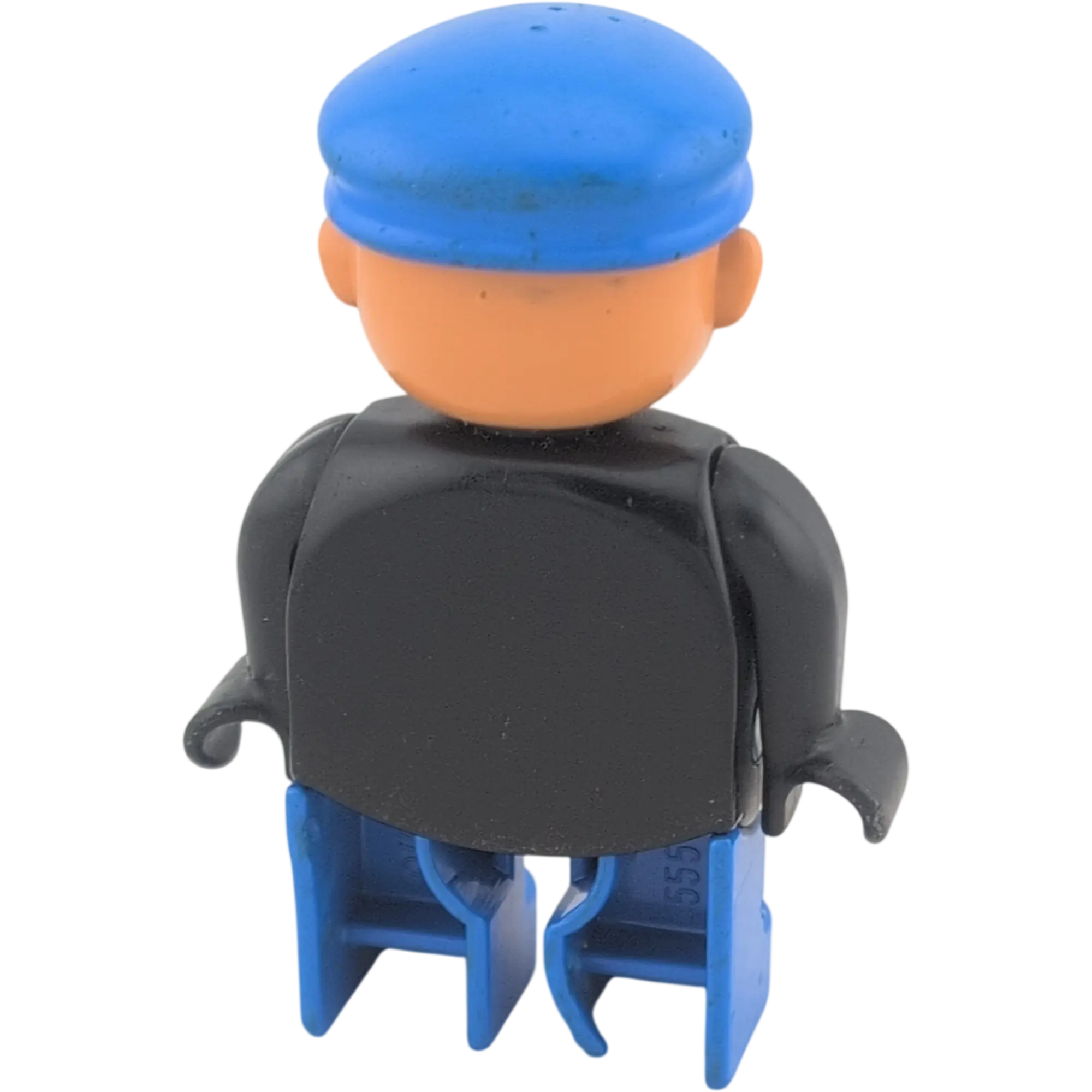 Lego Duplo 4555 Mann Polizist Sheriff mit Marke, blaue Hose, blaue Basecap, schwarzes Oberteil mit Knöpfen