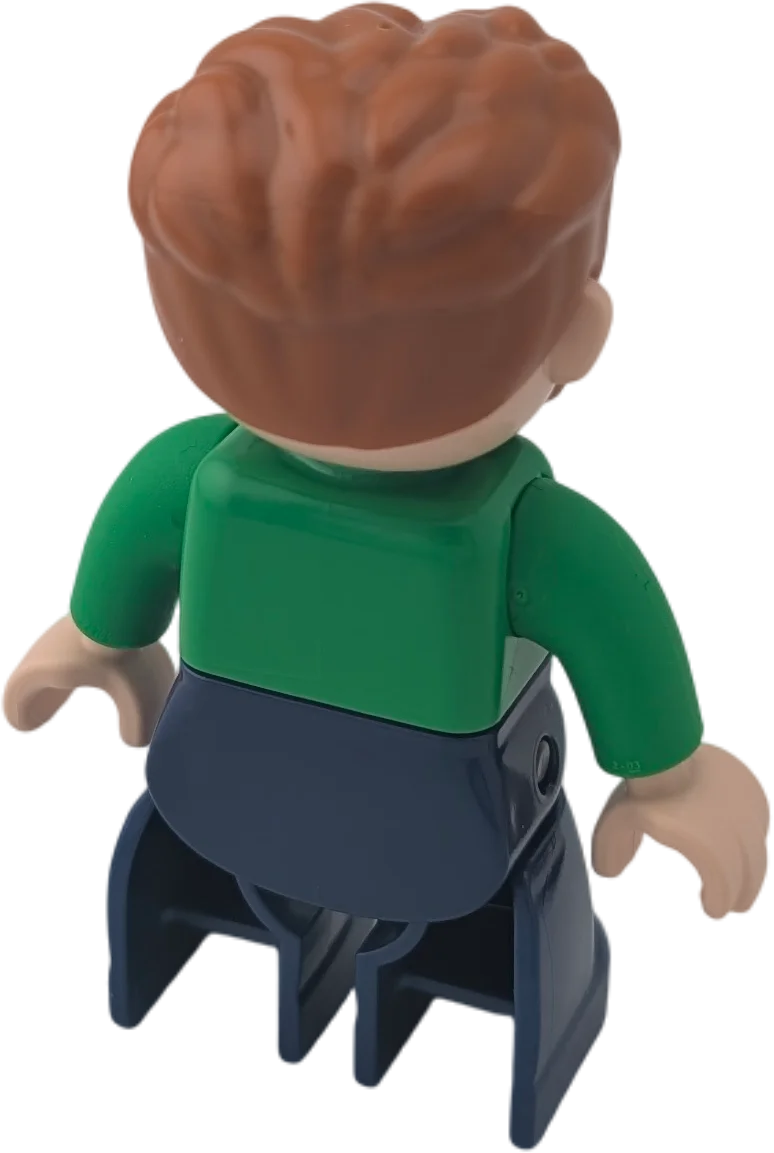 Lego Duplo 145H4 Mann mit Dunkelblaue Hose, grüne Jacke, Bart Rotbraune Haare