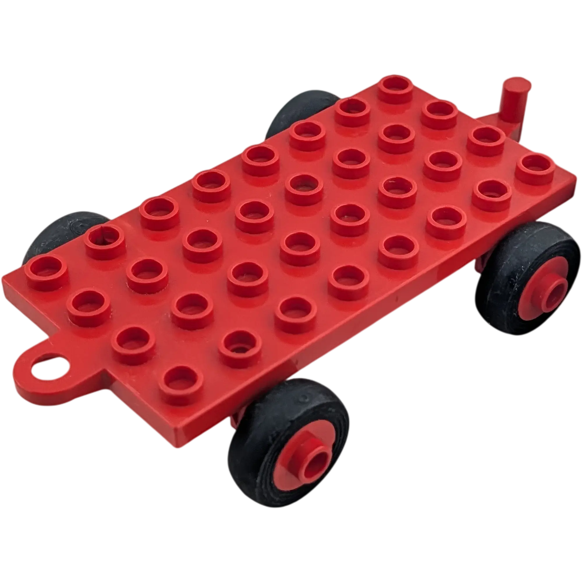 Lego Duplo Anhänger Rot 4x8 Plattform mit schwarzen Rädern und Anhängerkupplung, Ansicht 2