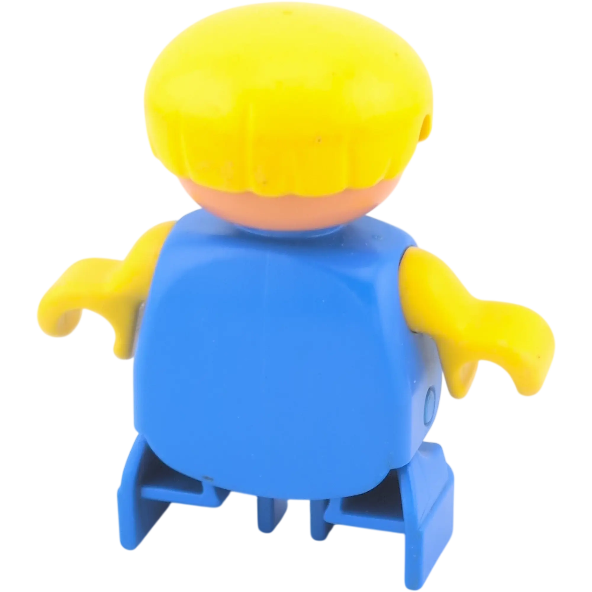 Lego Duplo Junge blonde Haare mit blauem Anzug mit gelben Ärmeln und rotem Kragen, Sommersprossen