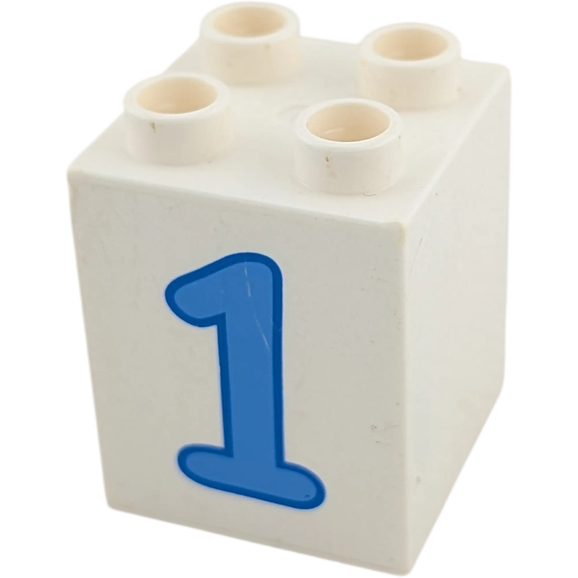 Lego Duplo 2x2x2 Doppelstein Weiß mit Zahl Eins Blau