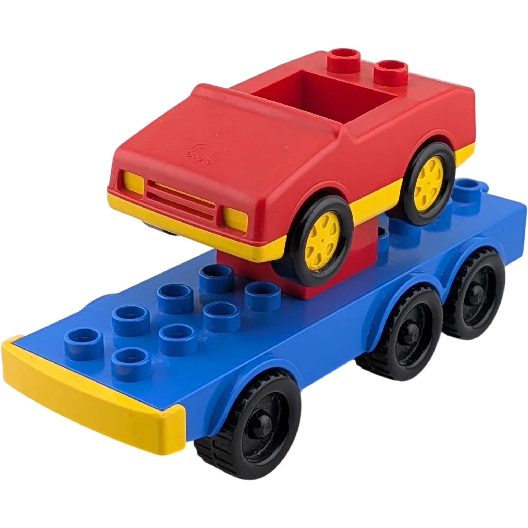 Lego Duplo Autotransporter Anhänger Blau gelb mit rotem Auto