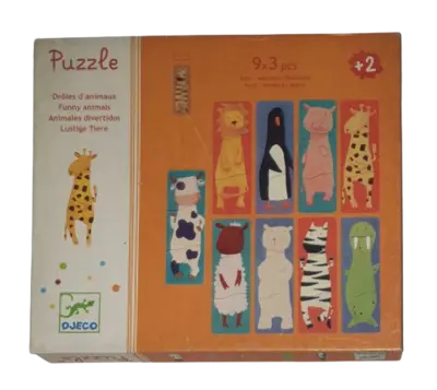 Djeco Holzpuzzle 9 x 3 Teile Lustige Tiere