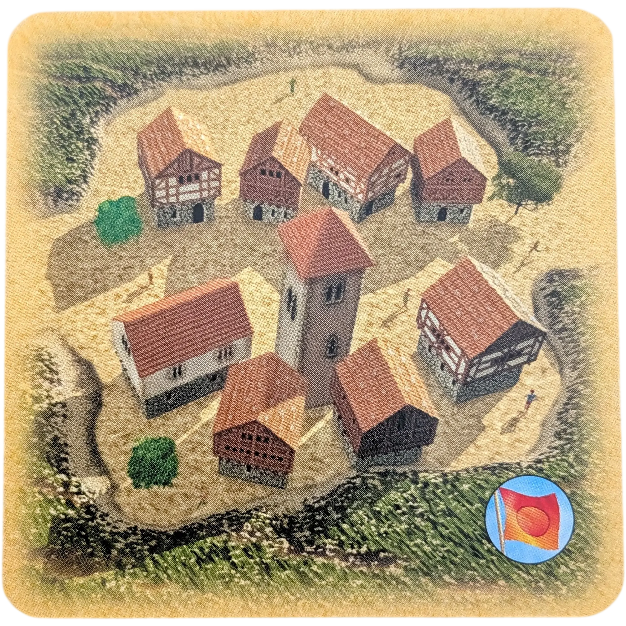 Kosmos Die Siedler von Catan das Kartenspiel Ersatzteil Zentralkarte Wappen Rot-Schwarz Häuser