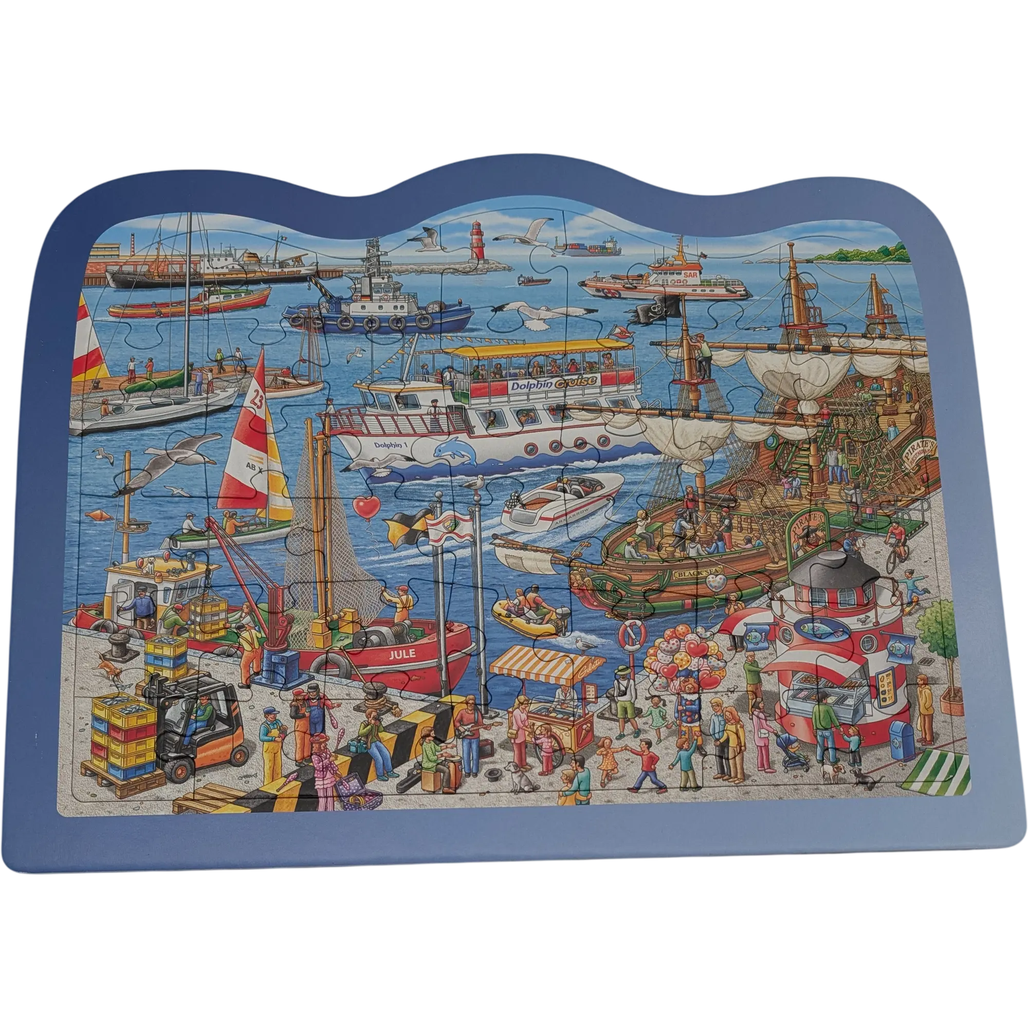 Playtive Rahmenpuzzle Schiffe am Hafen 42 Teile