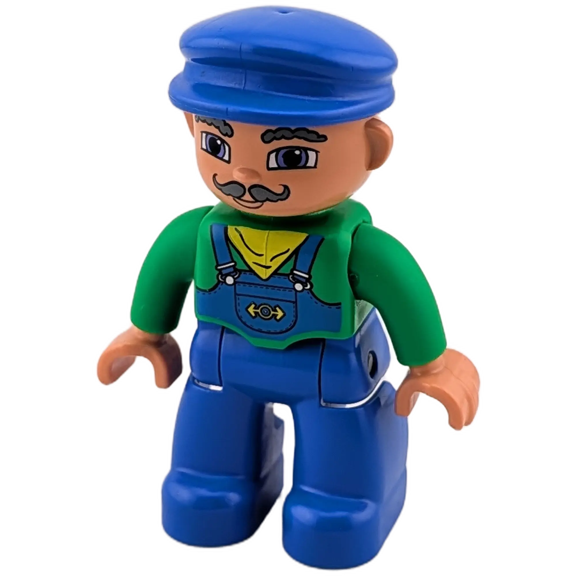 Lego Duplo Figur Mann mit blauer Latzhose und blauer Cape, gelbes Halstuch Opa