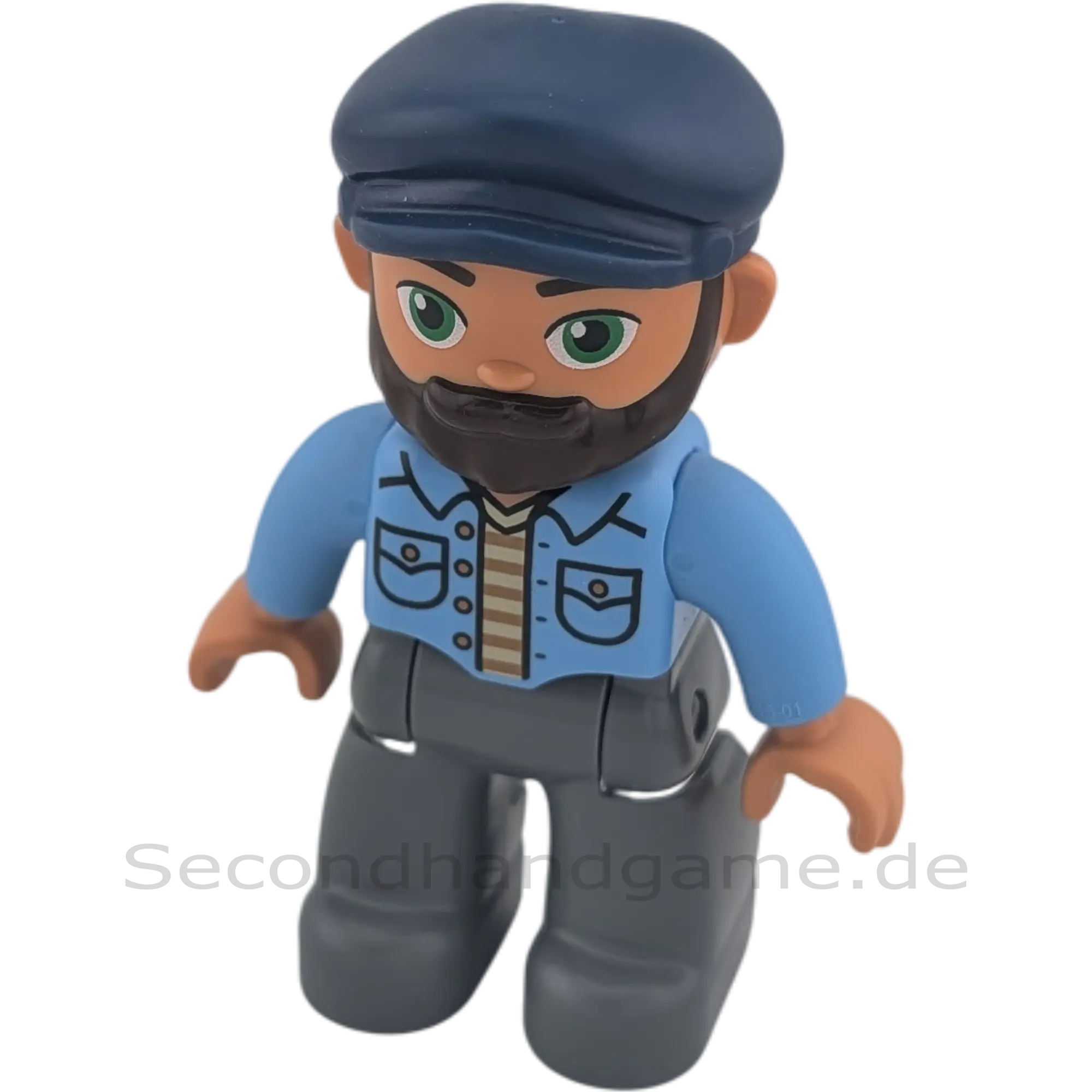 Lego Duplo 133H9 Mann Hellblaues Hemd, Graue Hose, Bart, Grüne Augen, Seemannsmütze