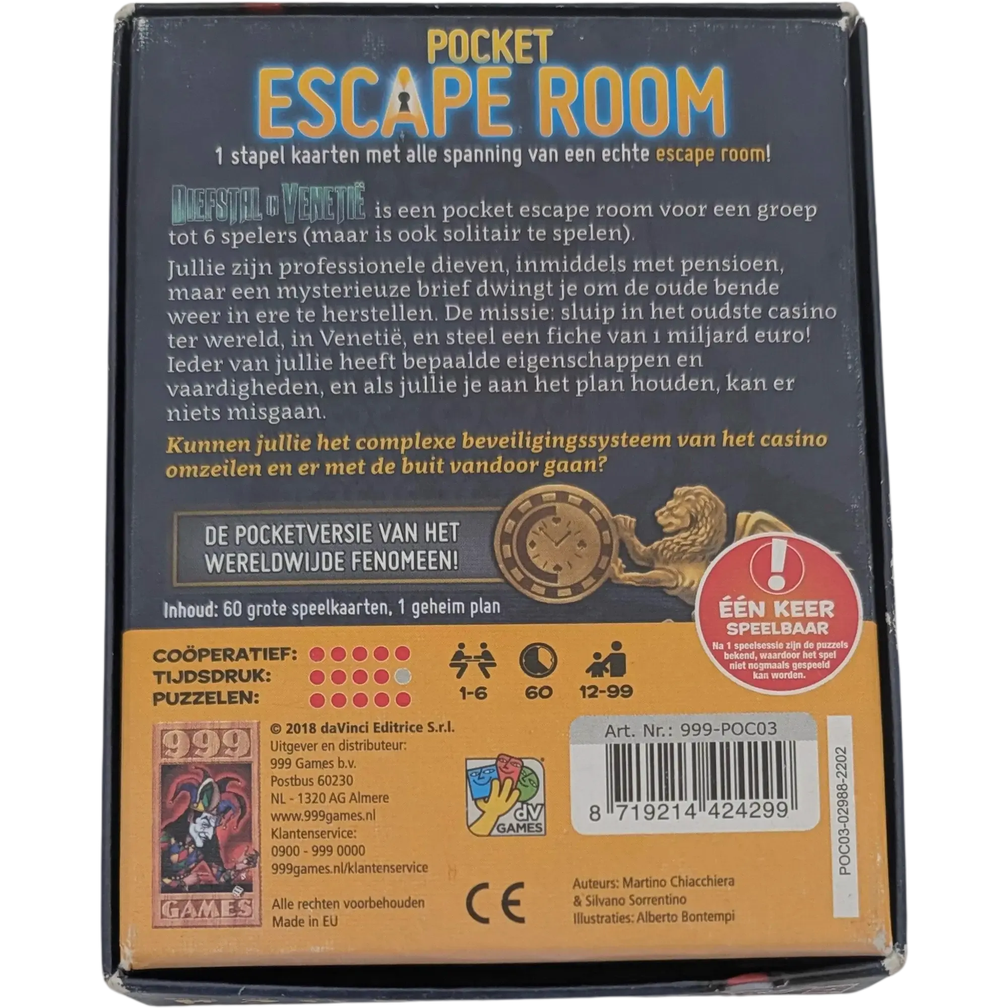 999 Games Pocket Escape Room Diefstal in Venetië niederländische Ausgabe, Ansicht 2