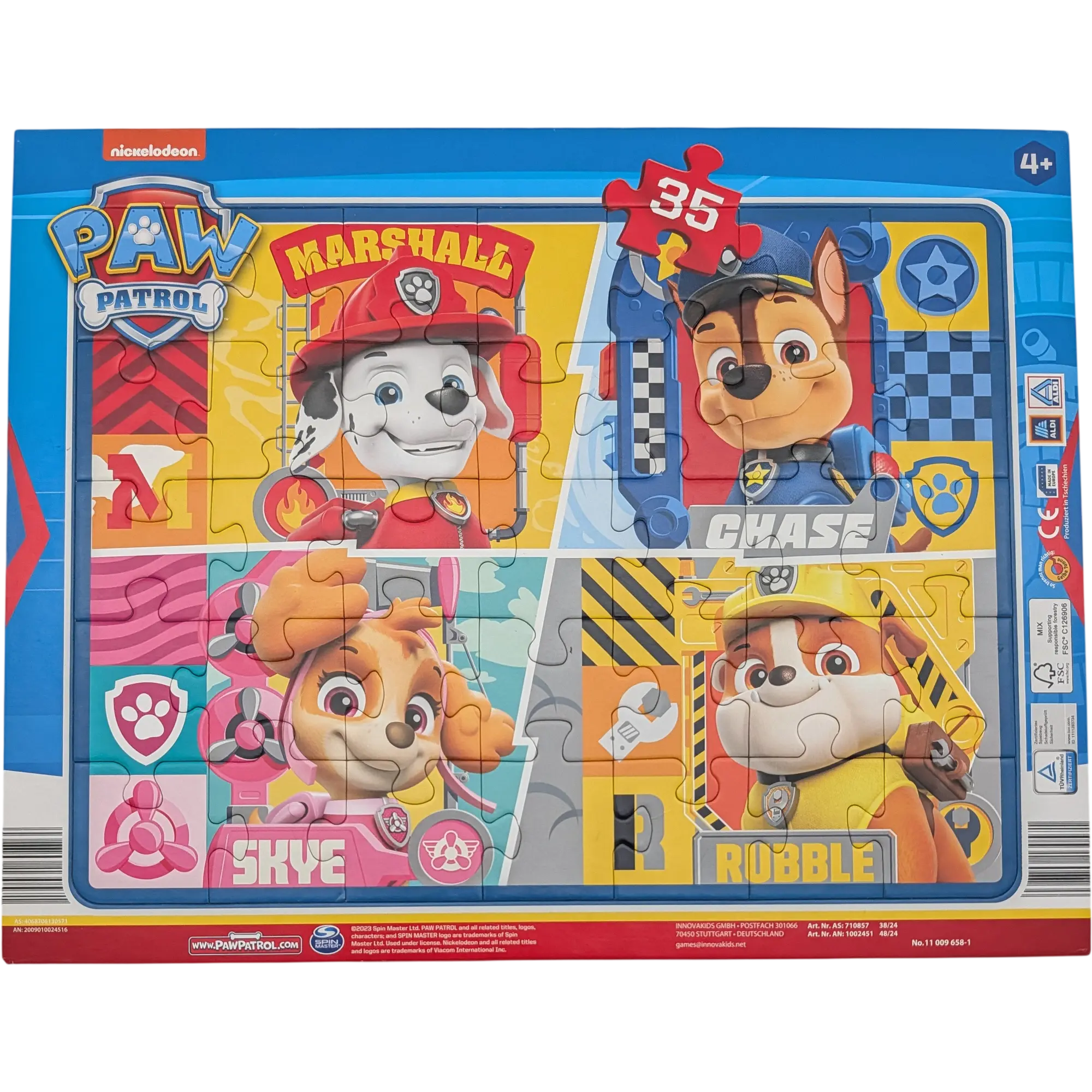 Innovakids Rahmenpuzzle Paw Patrol 35 Teile Marshall Chase Skye Rubble