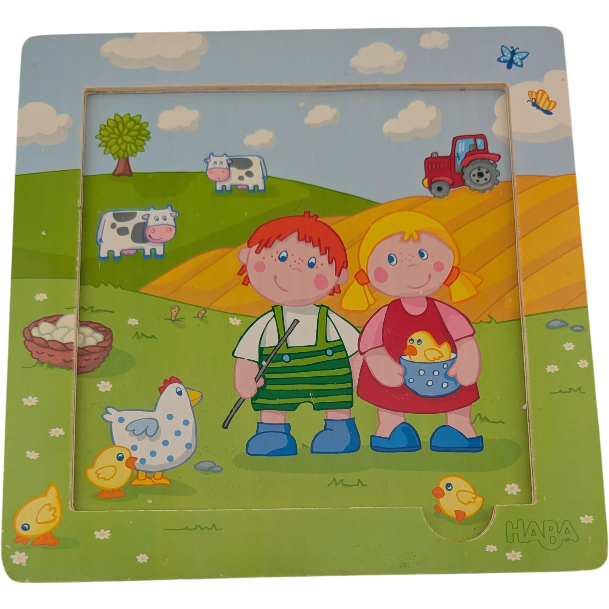 Haba Holzpuzzle Bauernhof 9 Teile Junge und Mädchen