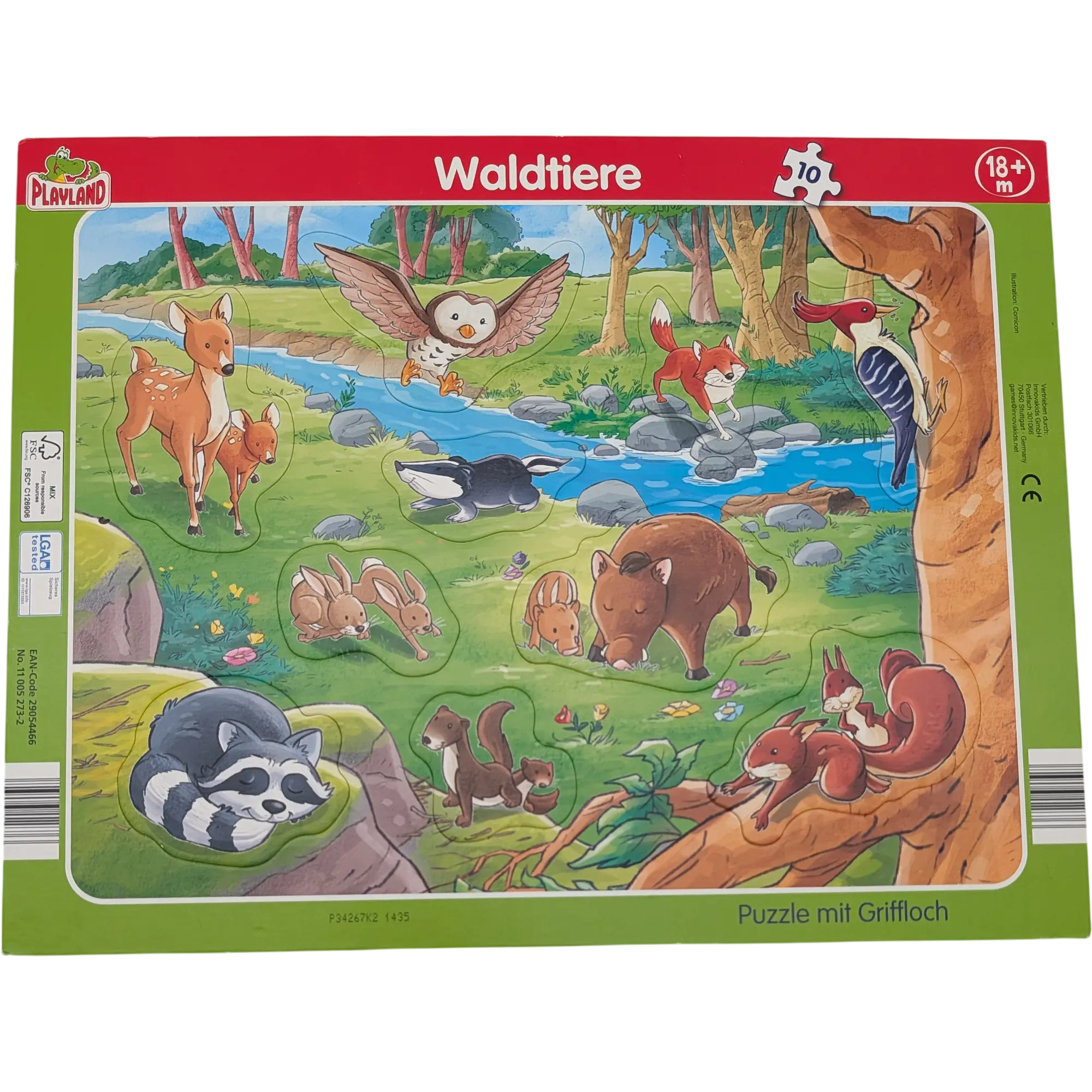 Playland Innovakids Rahmenpuzzle Waldtiere 10 Teile mit Griffloch 110052732