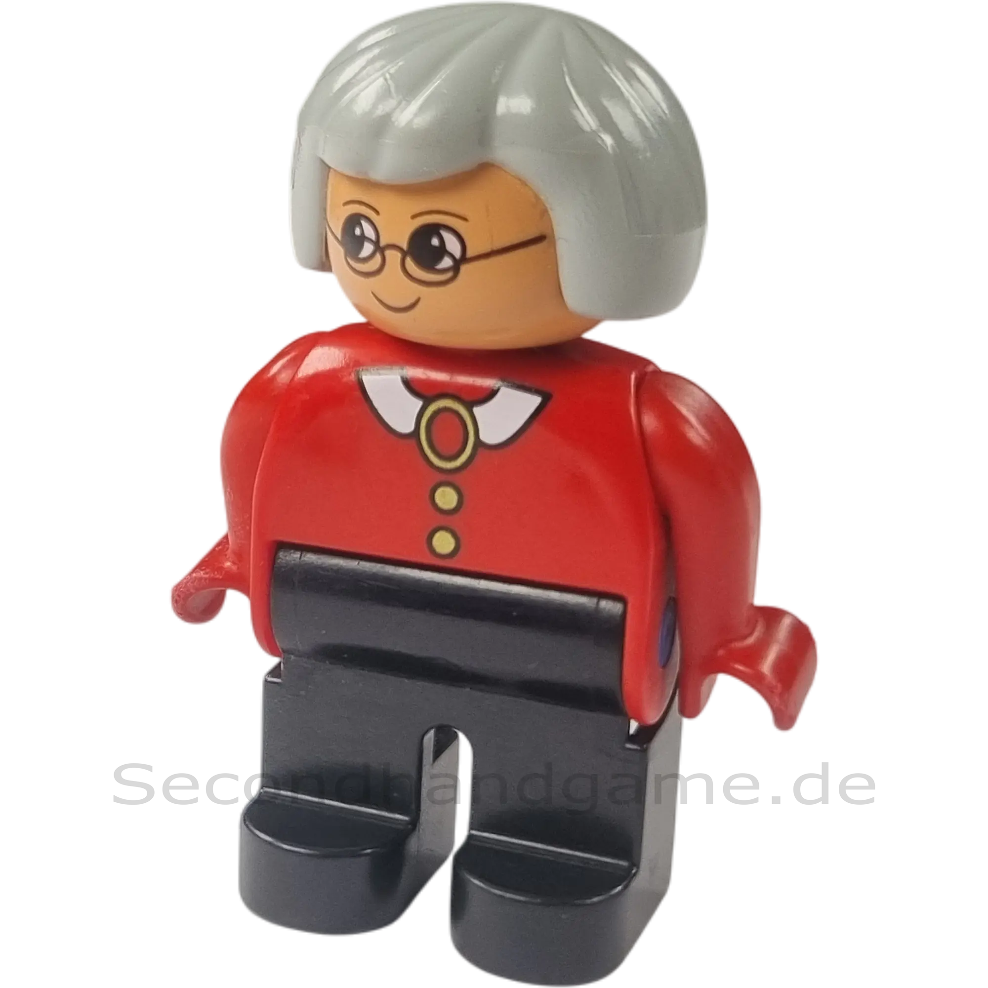 Lego Duplo Figur Frau Oma Graue Haare Brille Schwarze Hose Rote Bluse