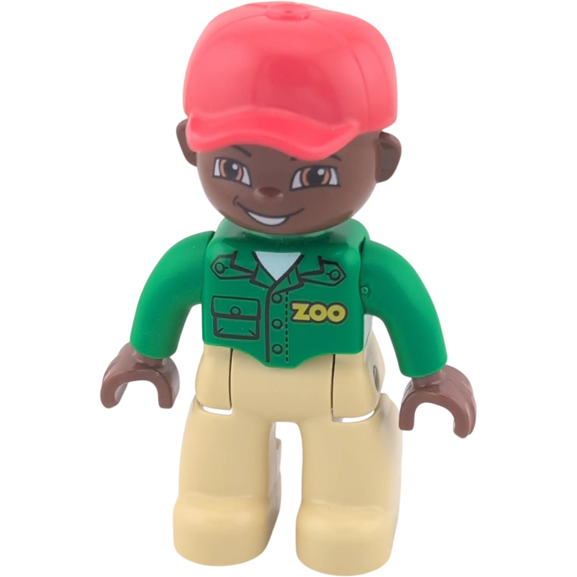 Lego Duplo 737H2 Zoomitarbeiter Tierpfleger grünes Hemd, rote Basecap, beige Hause, dunkler Teint
