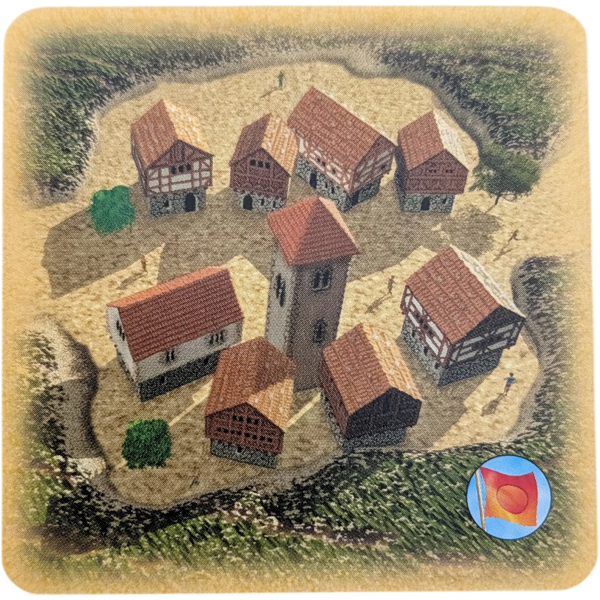 Kosmos Die Siedler von Catan das Kartenspiel Ersatzteil Zentralkarte Wappen Rot-Weiß Häuser