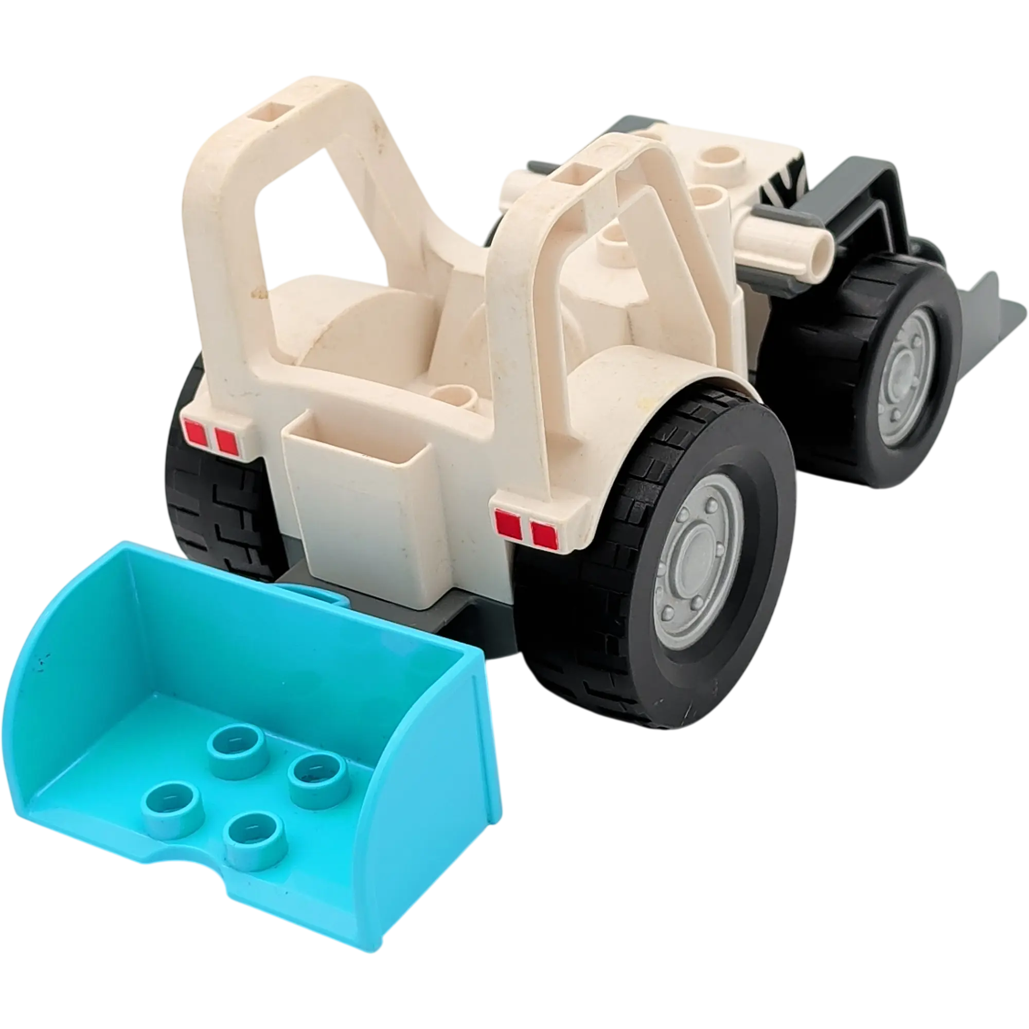 Lego Duplo Bagger Radlager Weiß Schwarz zwei Baggerschaufeln Azur und Grau