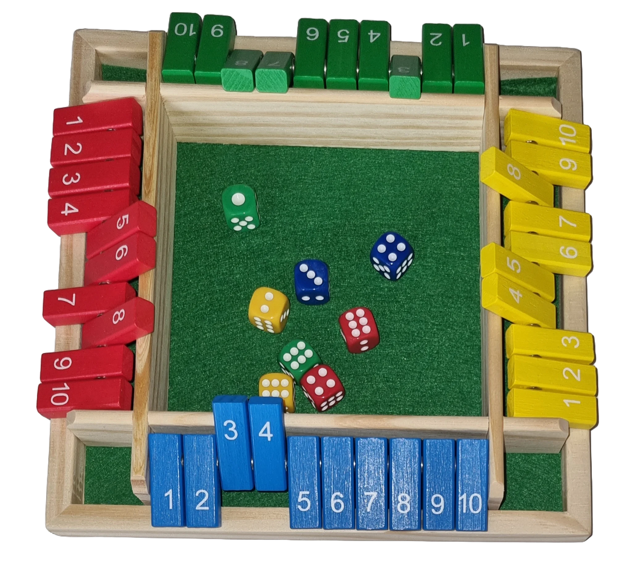 Shut the Box Klip Klap Klappbrett 4 Personen Farbig